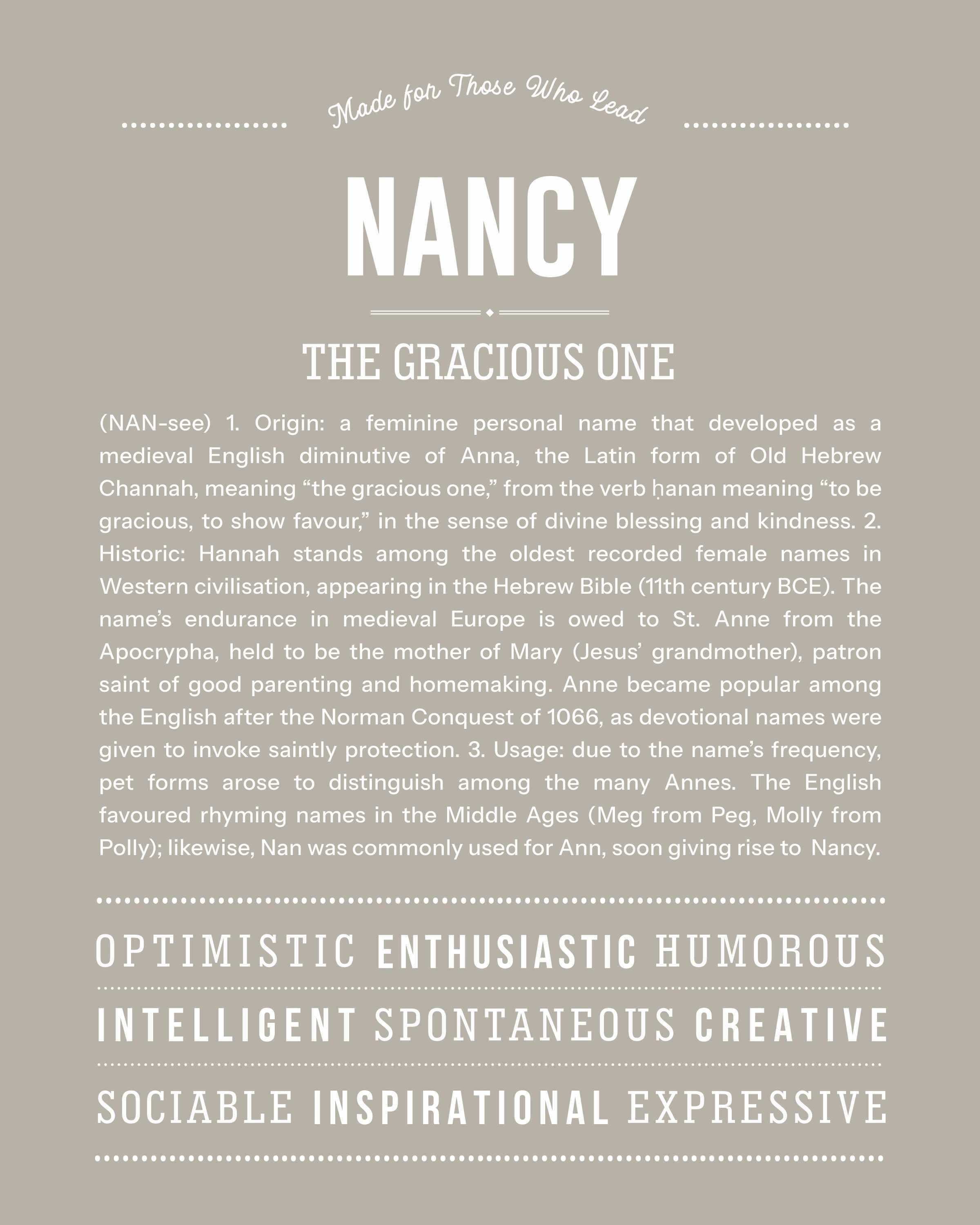 Nancy | Personalised Name Meaning Print – Custom Name Art Gift