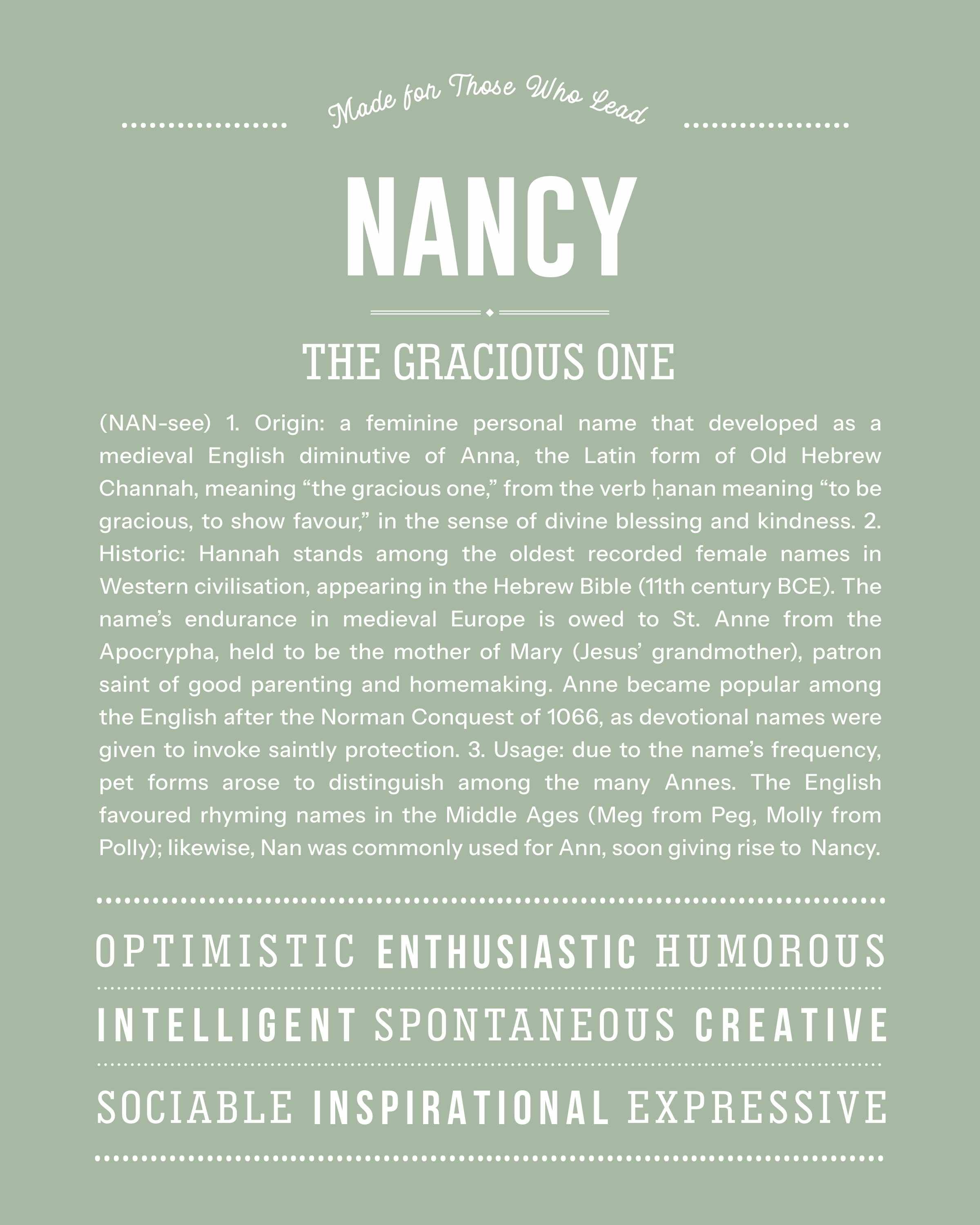 Nancy | Personalised Name Meaning Print – Custom Name Art Gift