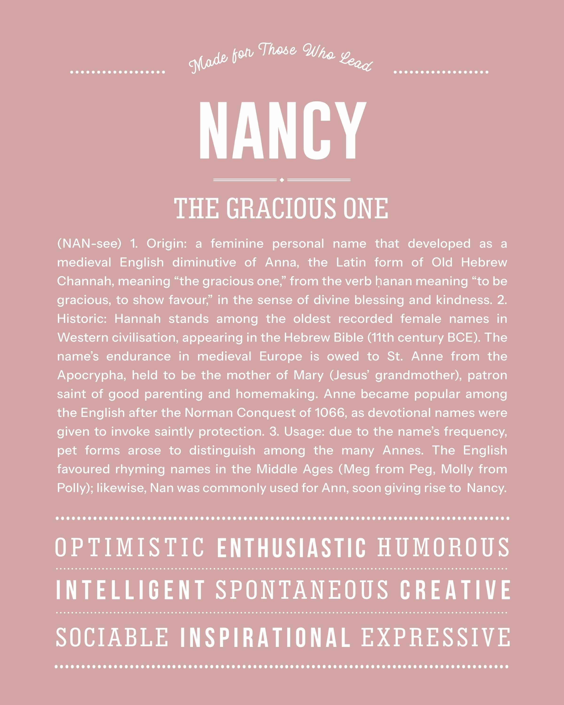 Nancy | Personalised Name Meaning Print – Custom Name Art Gift