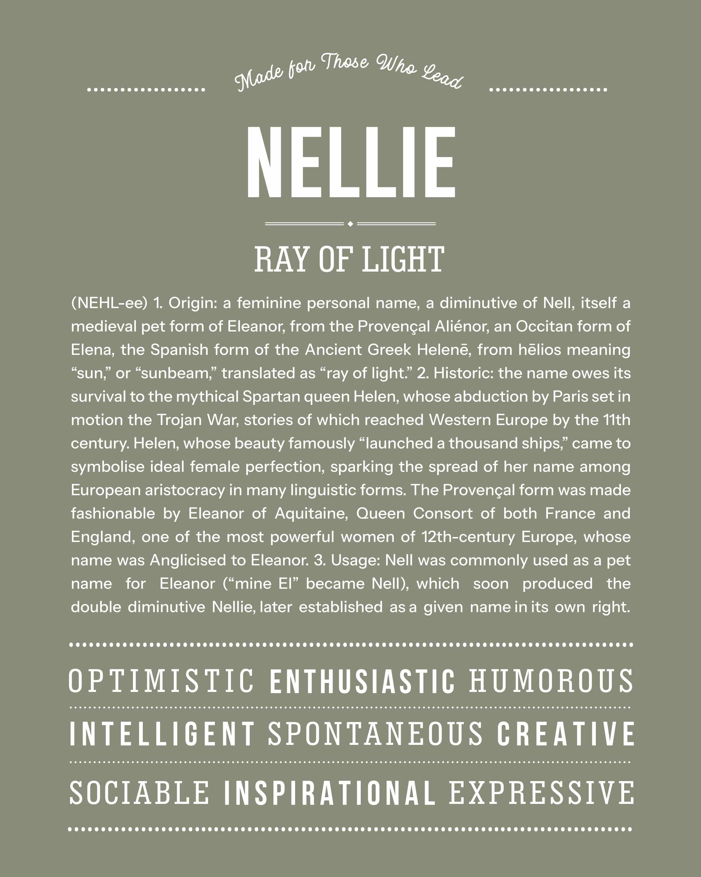 Nellie | Personalised Name Meaning Print – Custom Name Art Gift