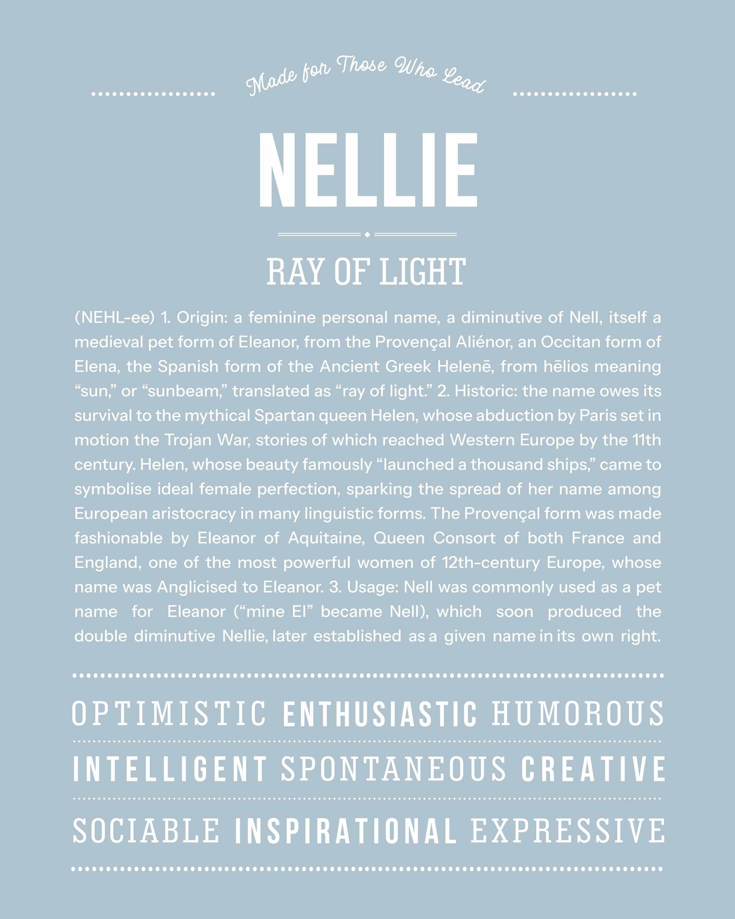 Nellie | Personalised Name Meaning Print – Custom Name Art Gift
