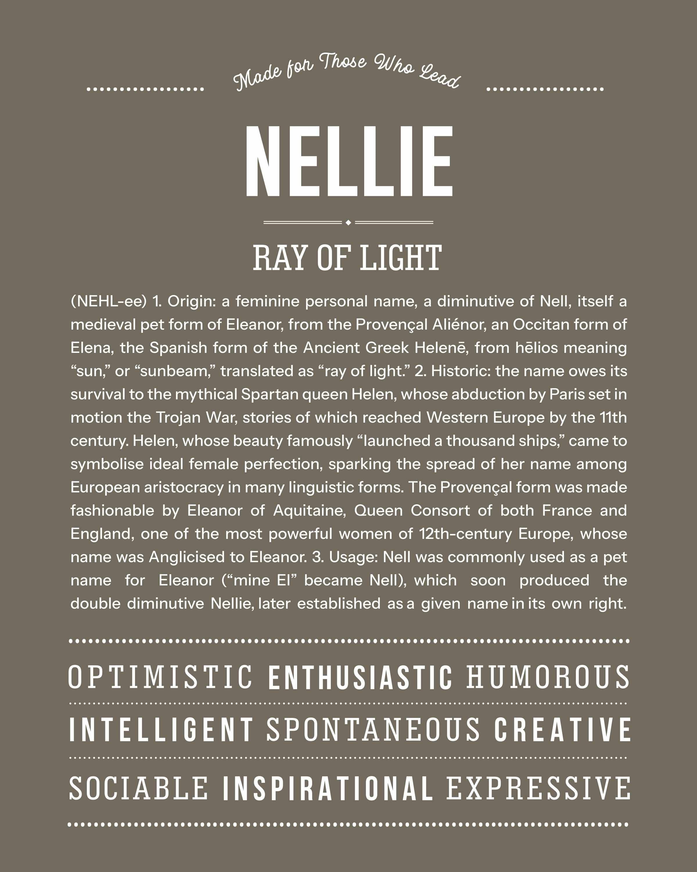 Nellie | Personalised Name Meaning Print – Custom Name Art Gift