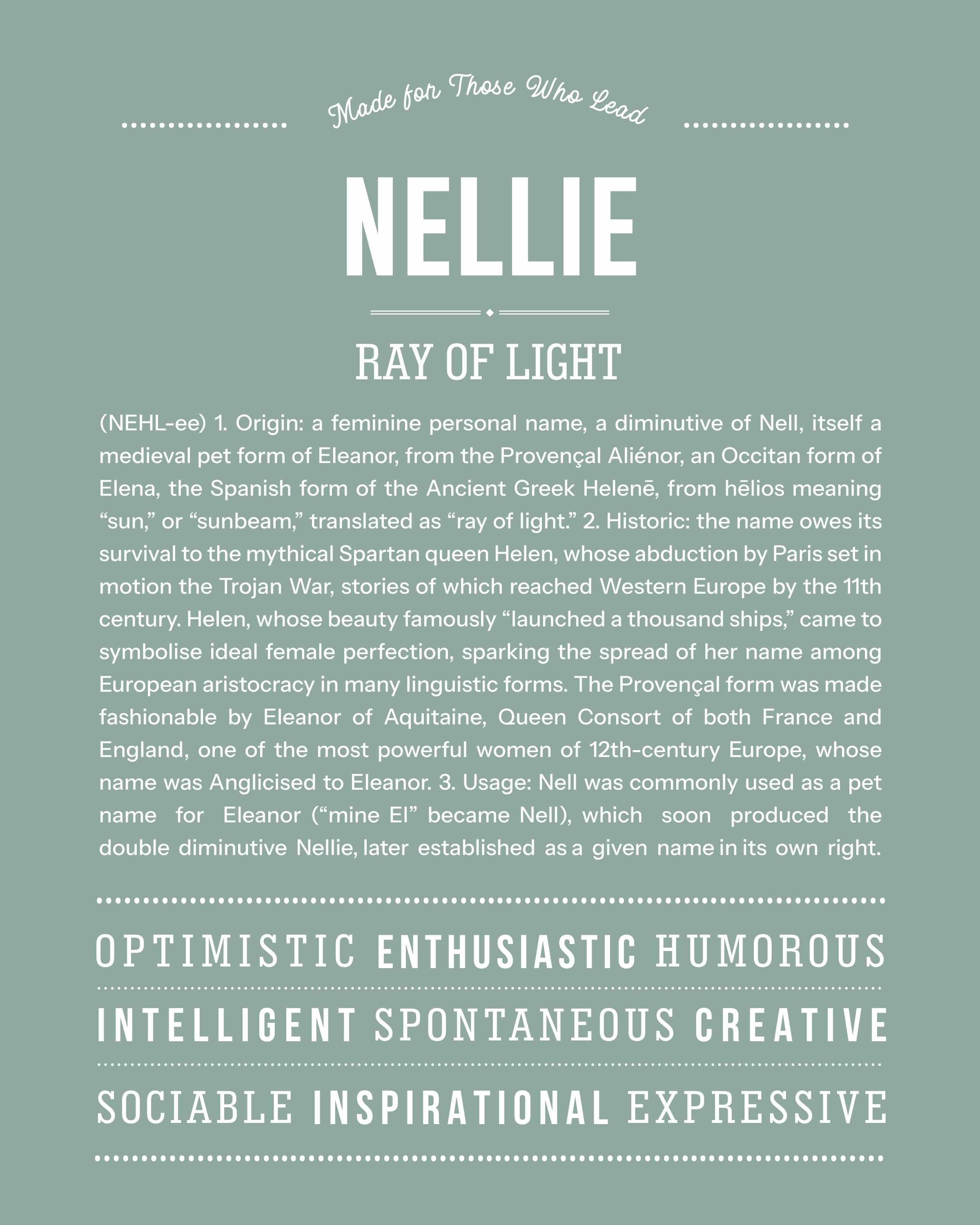 Nellie | Personalised Name Meaning Print – Custom Name Art Gift