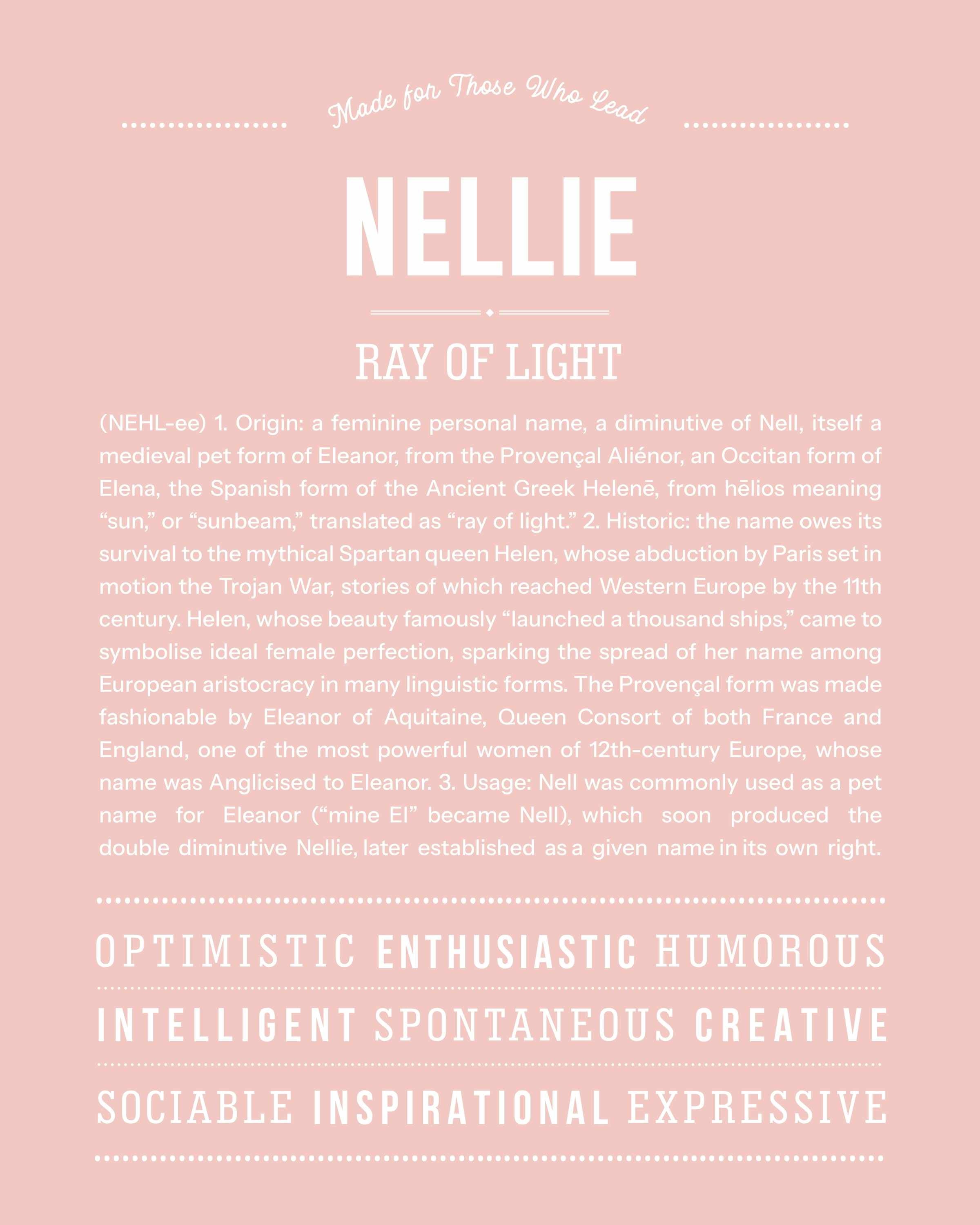 Nellie | Personalised Name Meaning Print – Custom Name Art Gift