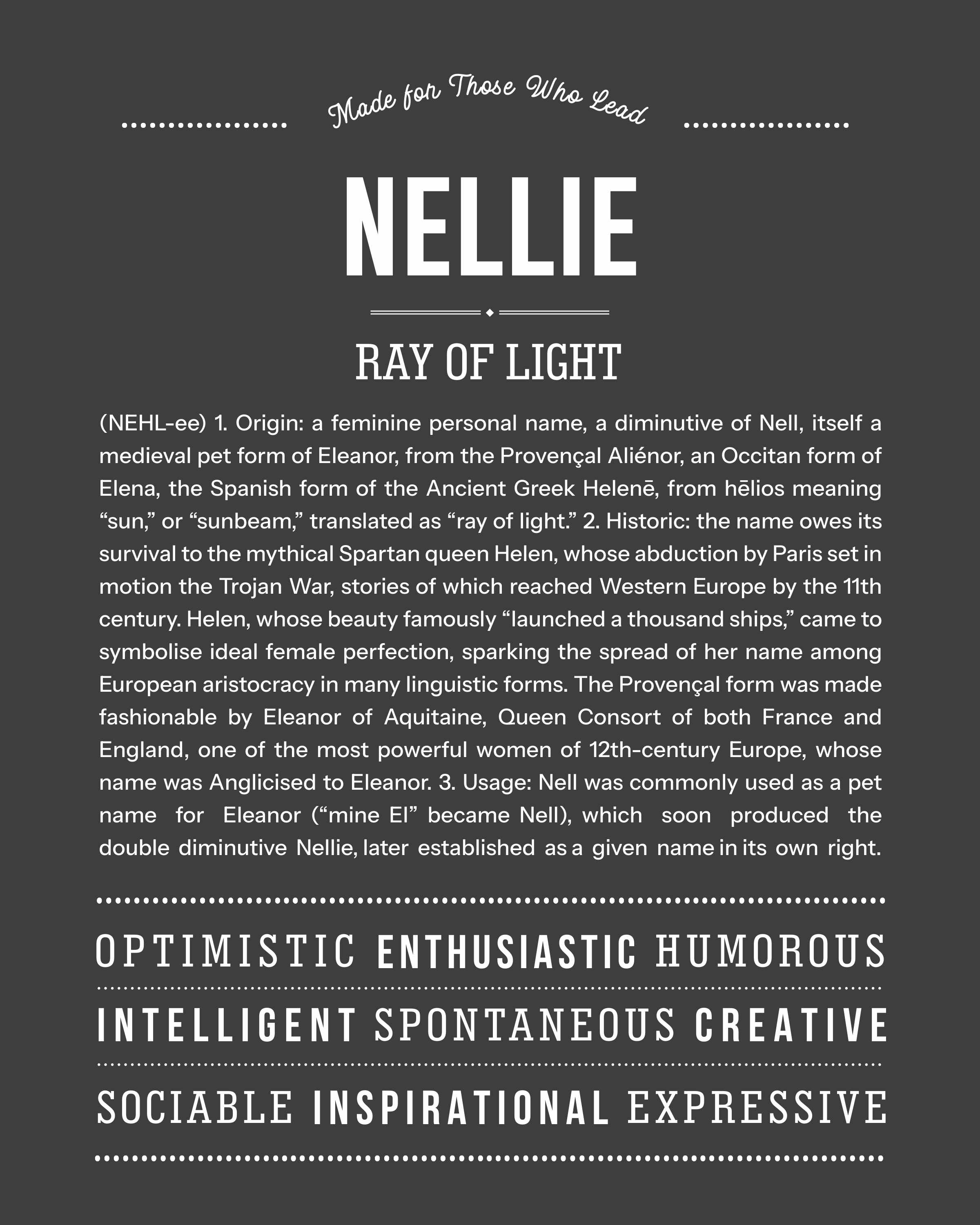 Nellie | Personalised Name Meaning Print – Custom Name Art Gift