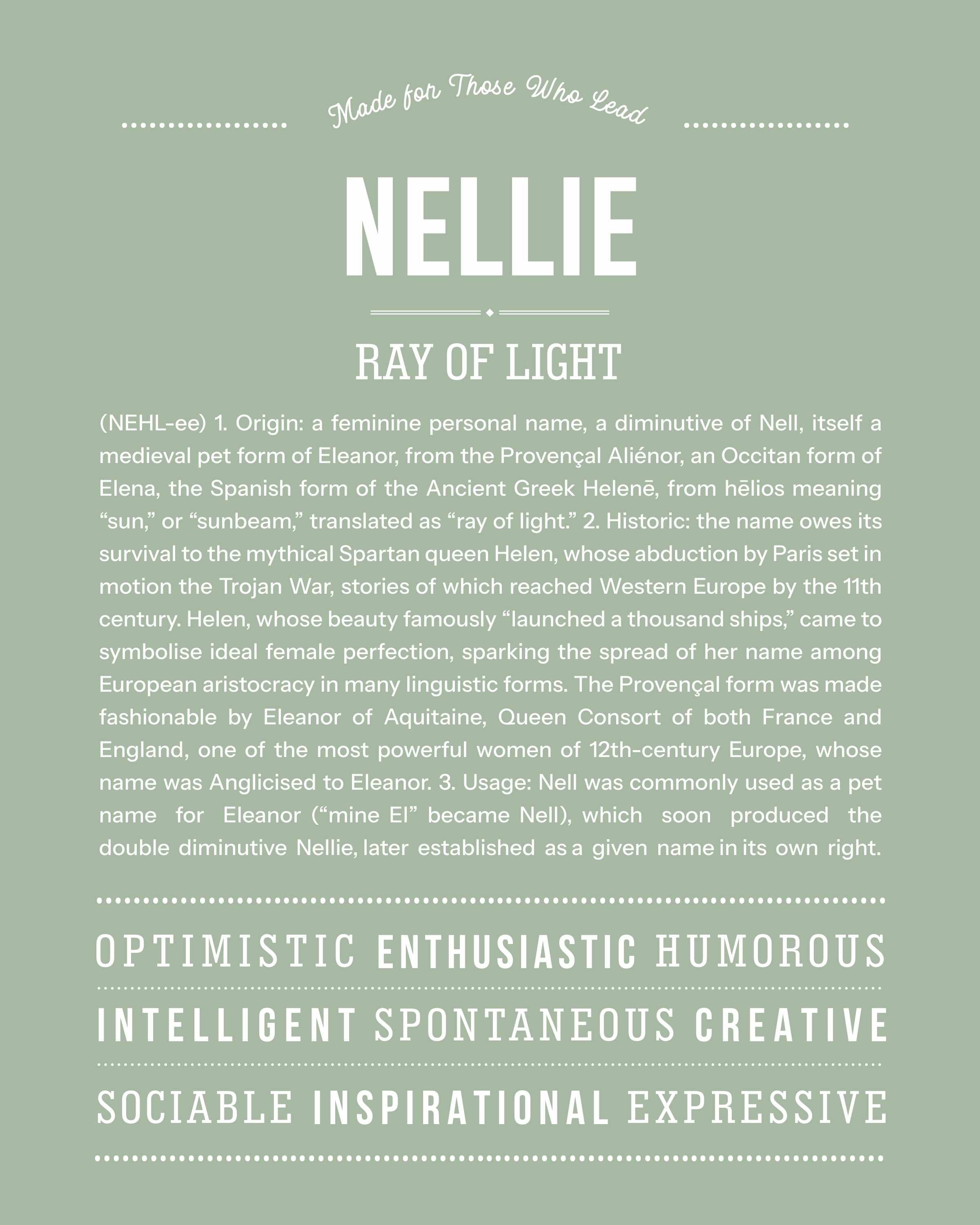 Nellie | Personalised Name Meaning Print – Custom Name Art Gift