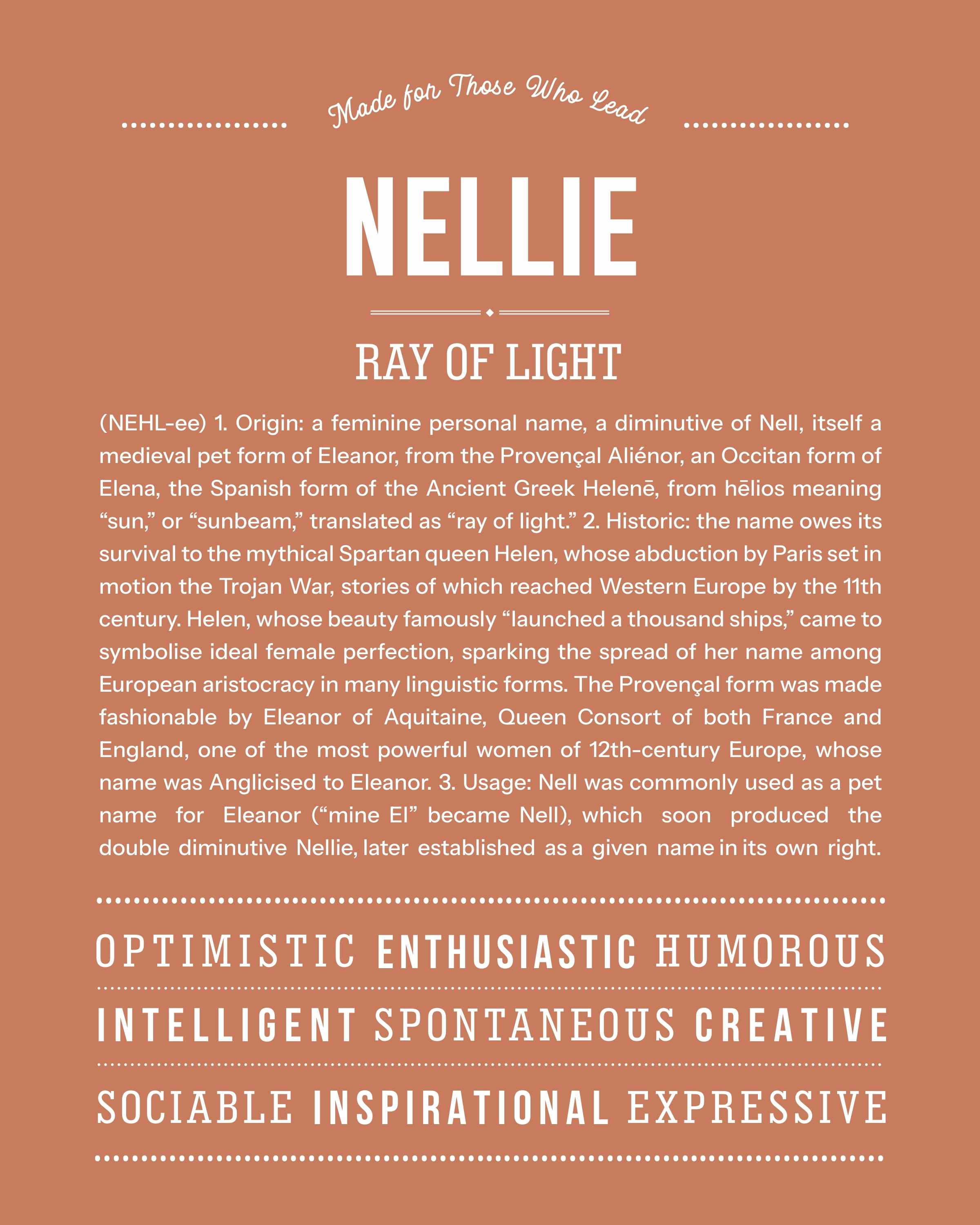 Nellie | Personalised Name Meaning Print – Custom Name Art Gift