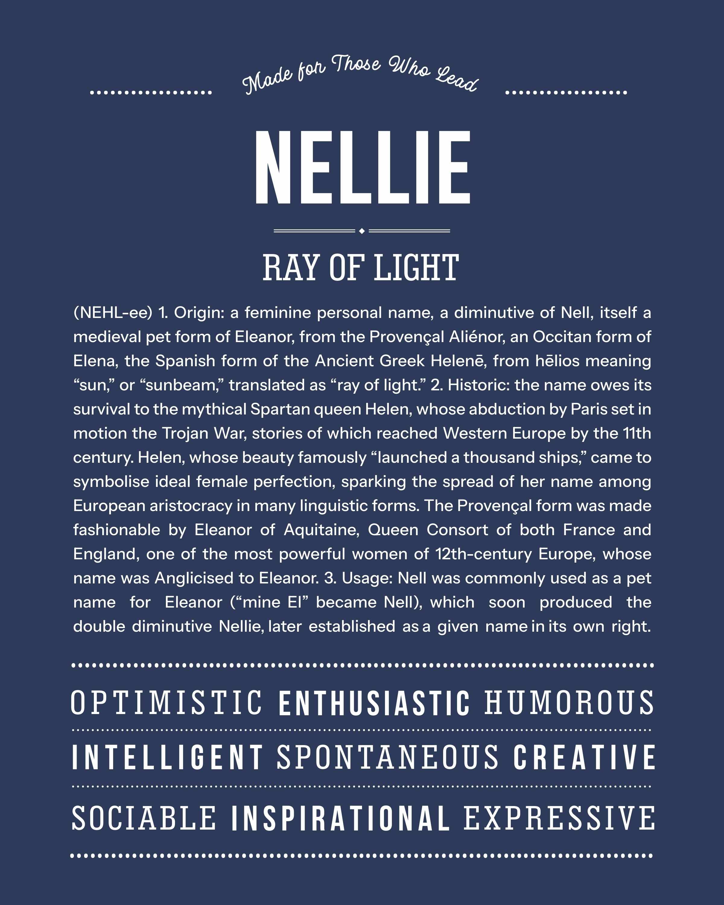 Nellie | Personalised Name Meaning Print – Custom Name Art Gift