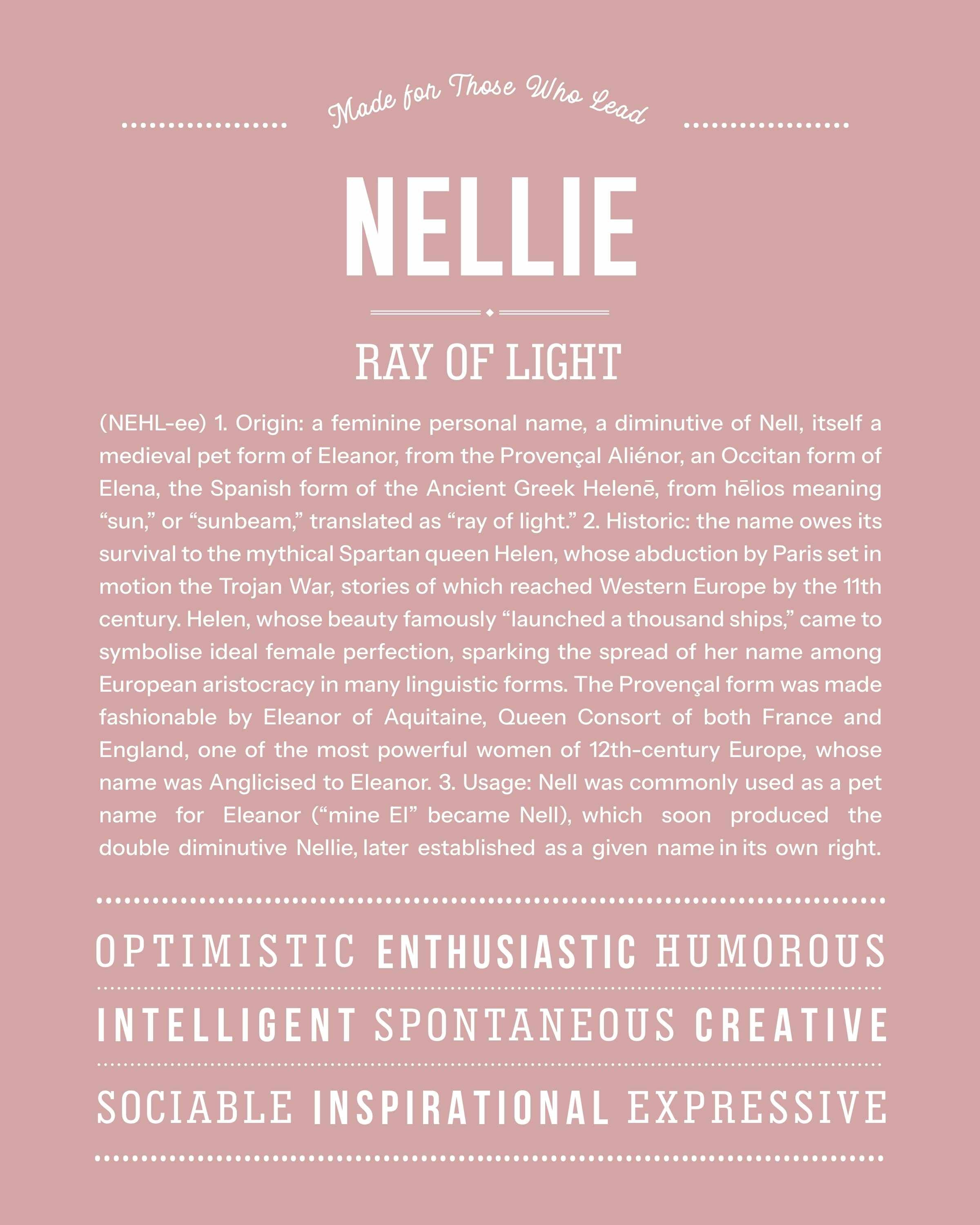 Nellie | Personalised Name Meaning Print – Custom Name Art Gift