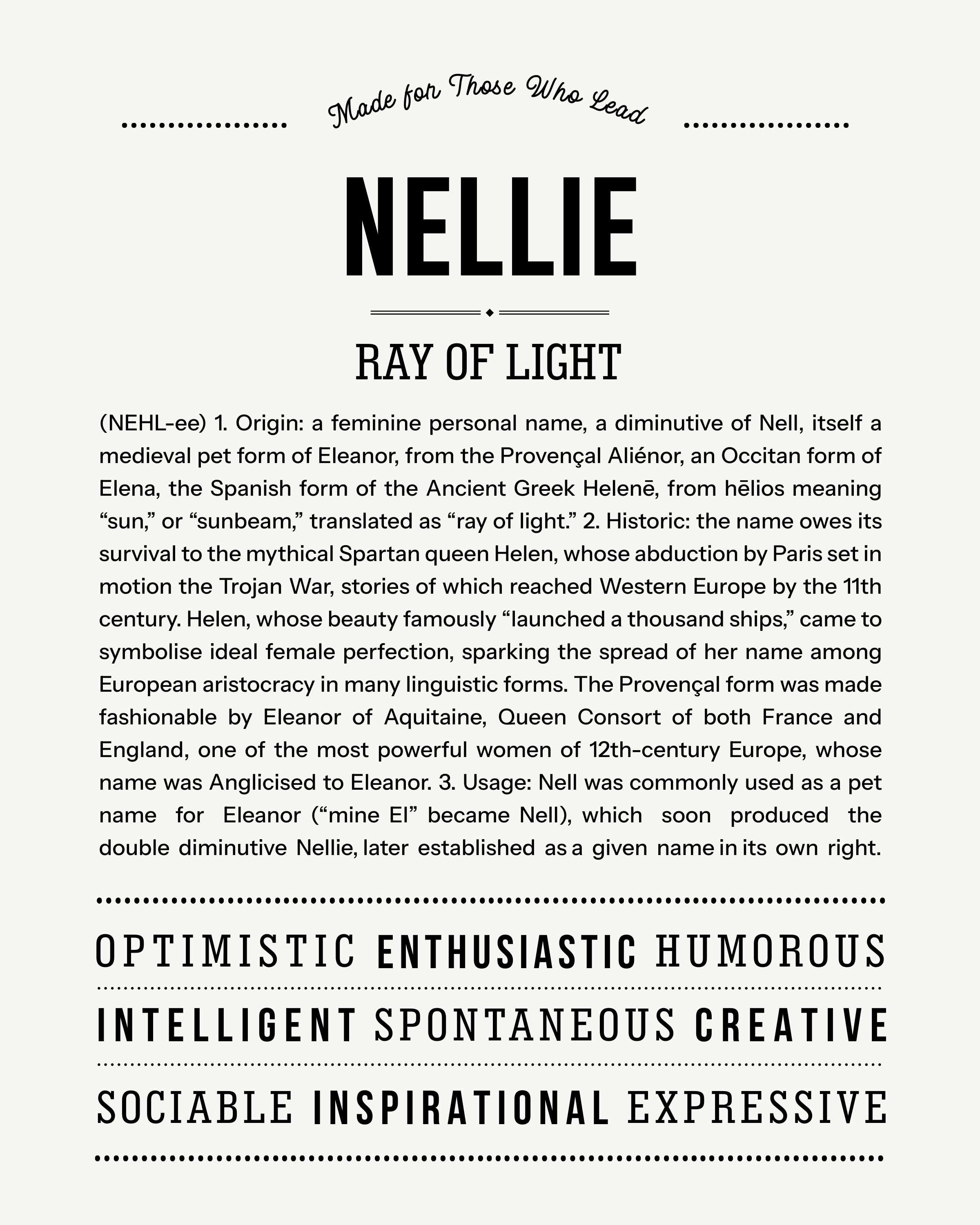 Nellie | Personalised Name Meaning Print – Custom Name Art Gift