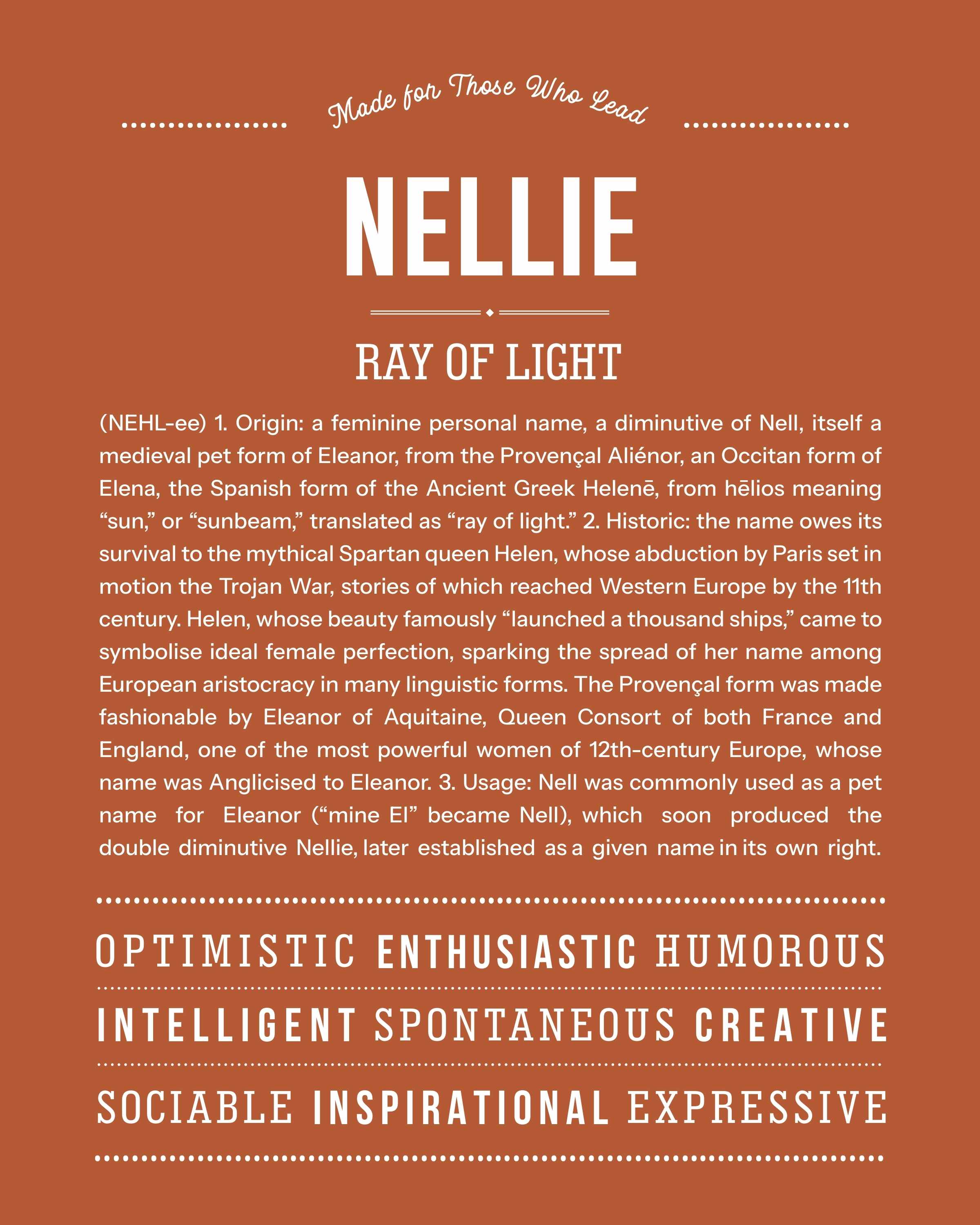 Nellie | Personalised Name Meaning Print – Custom Name Art Gift
