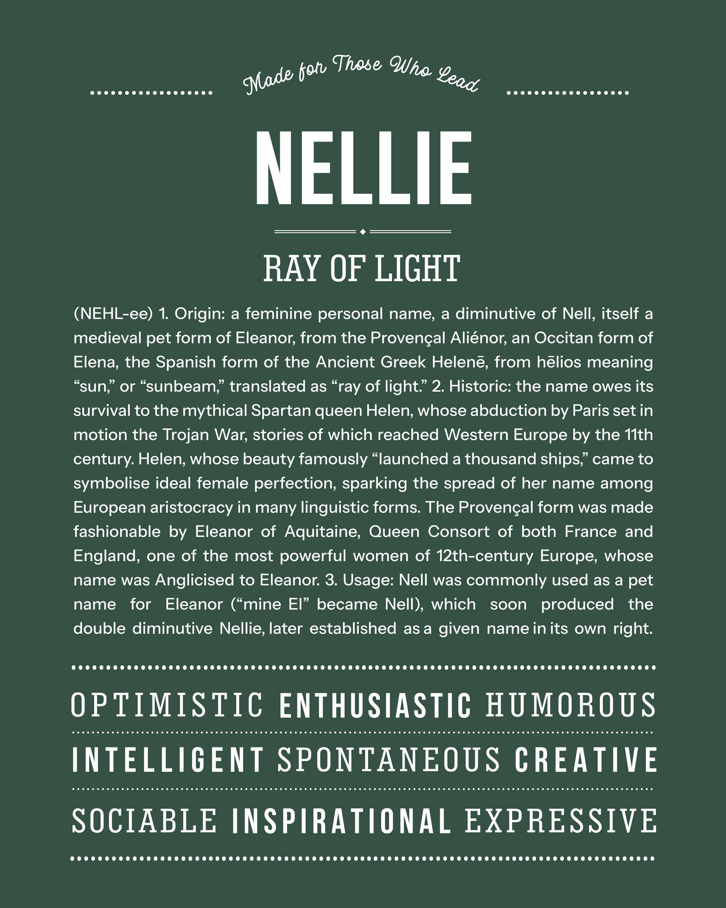 Nellie | Personalised Name Meaning Print – Custom Name Art Gift