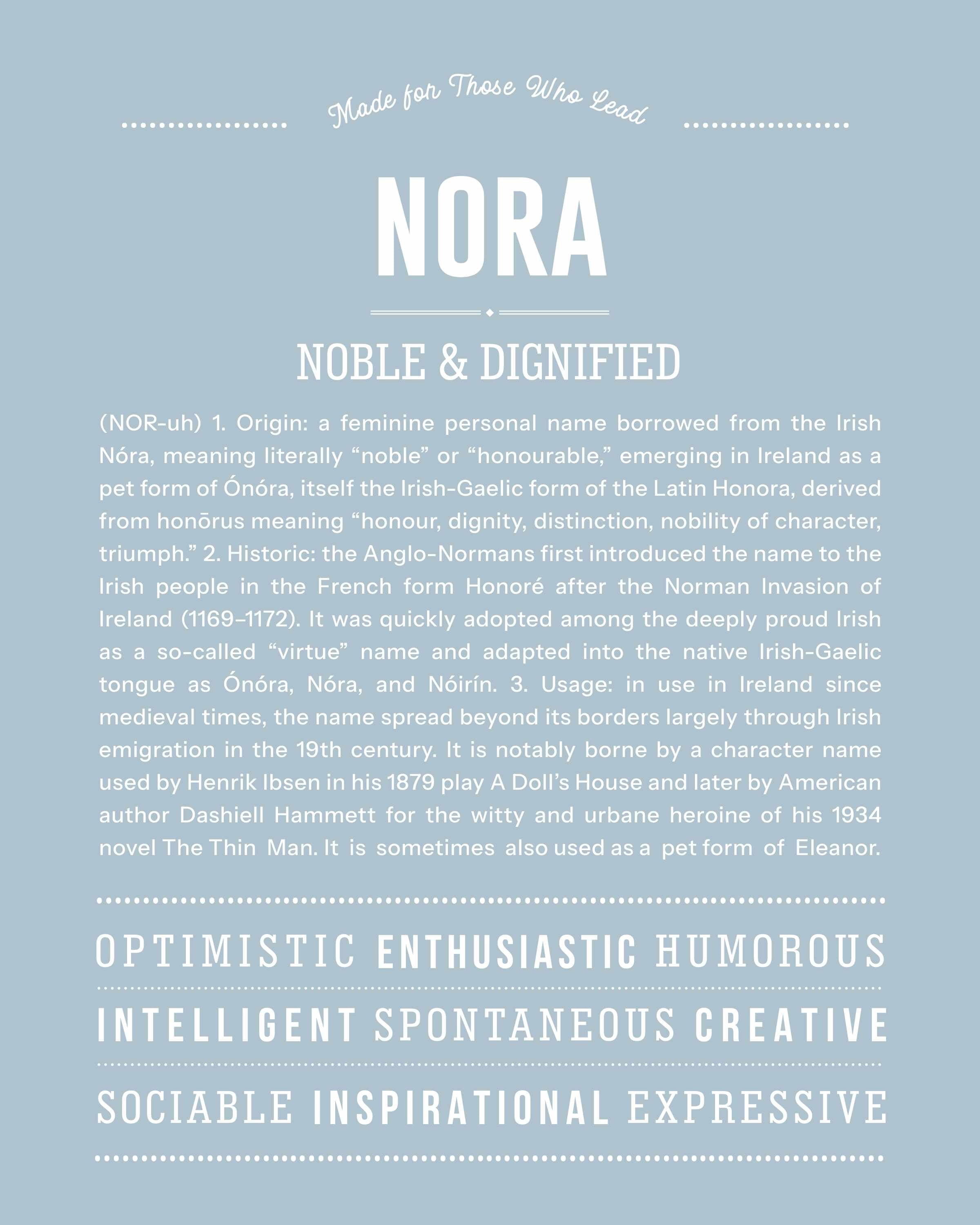 Nora | Personalised Name Meaning Print – Custom Name Art Gift