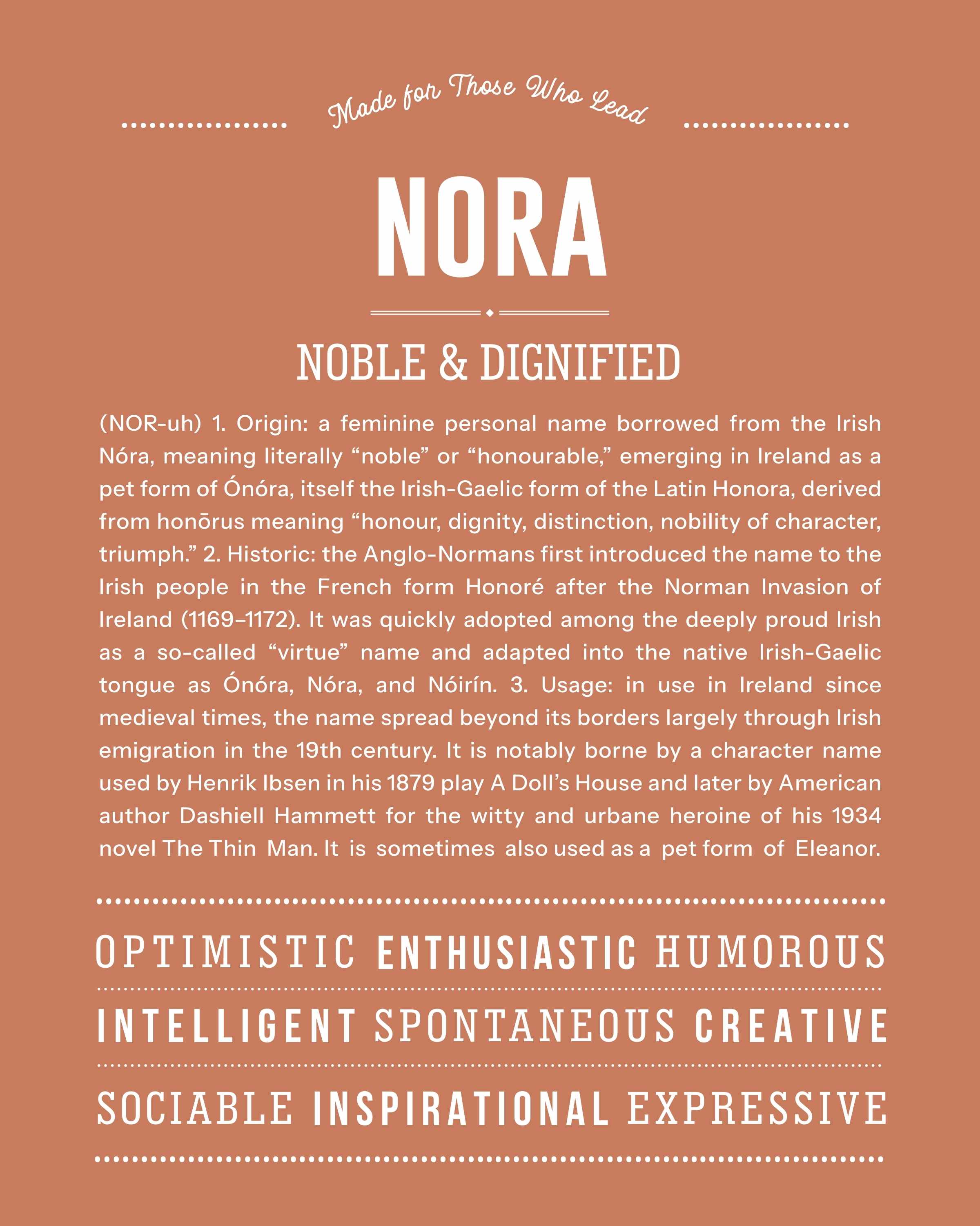 Nora | Personalised Name Meaning Print – Custom Name Art Gift