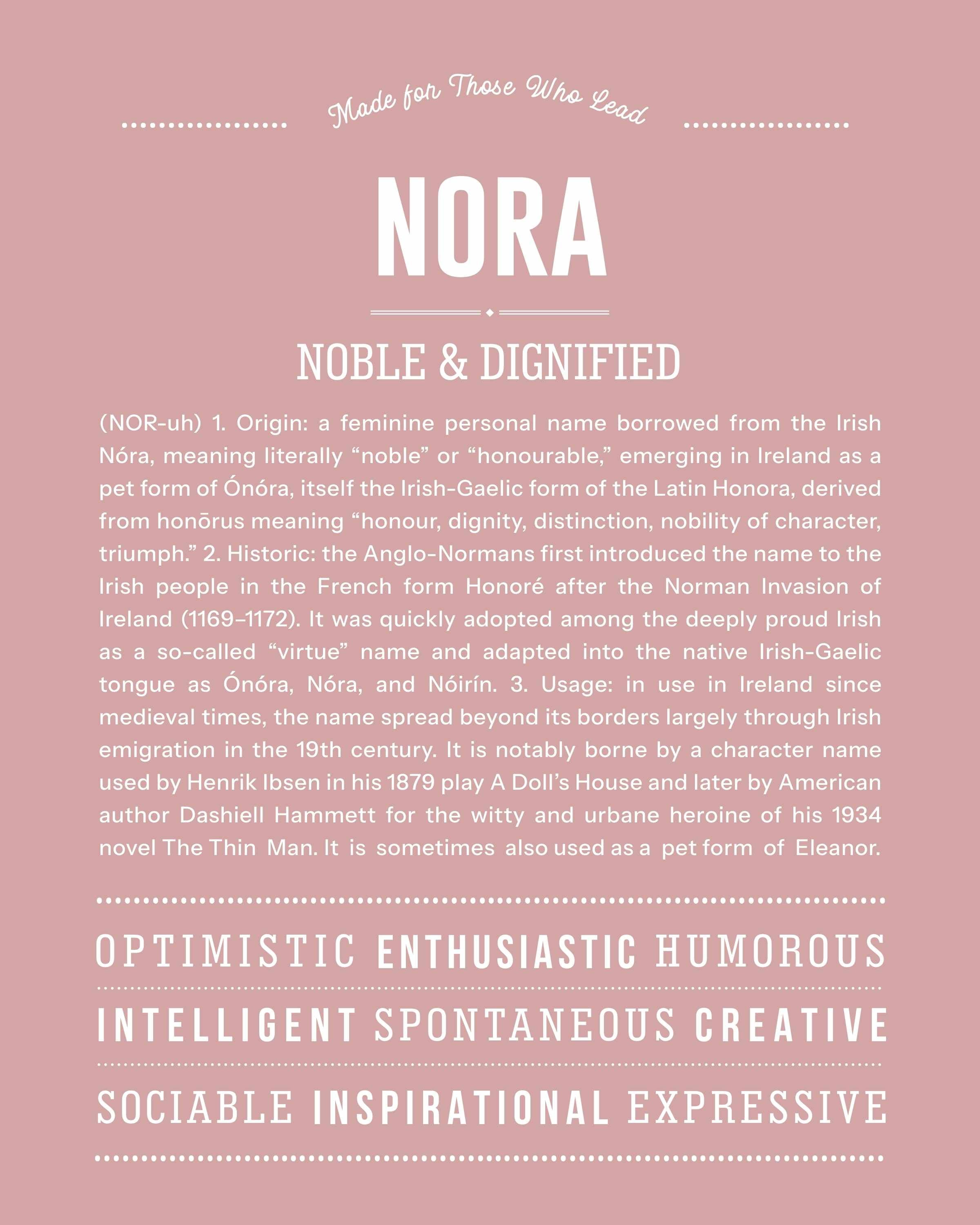 Nora | Personalised Name Meaning Print – Custom Name Art Gift