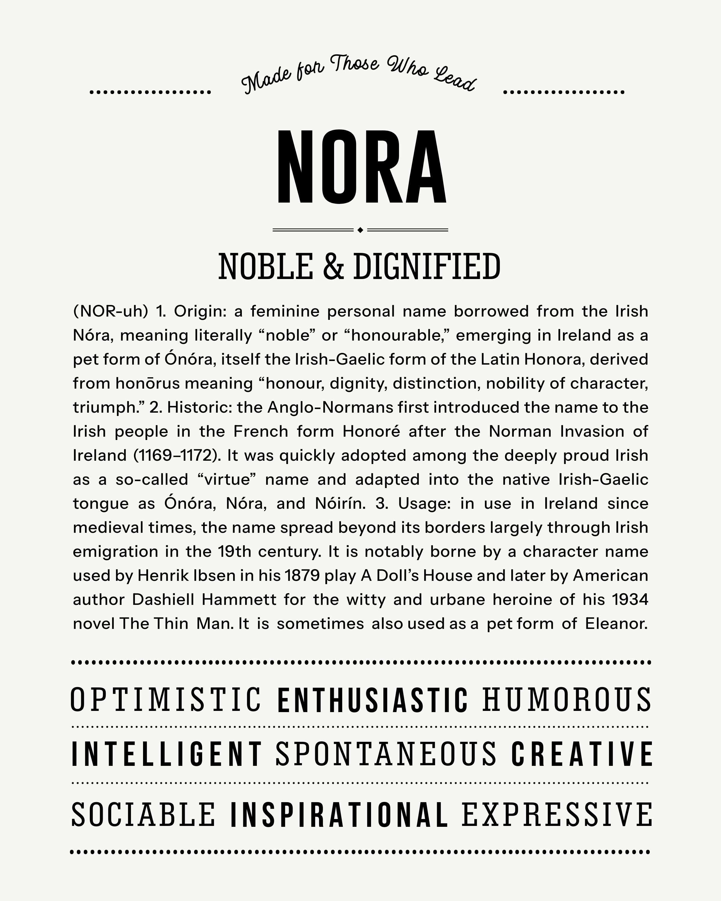 Nora | Personalised Name Meaning Print – Custom Name Art Gift