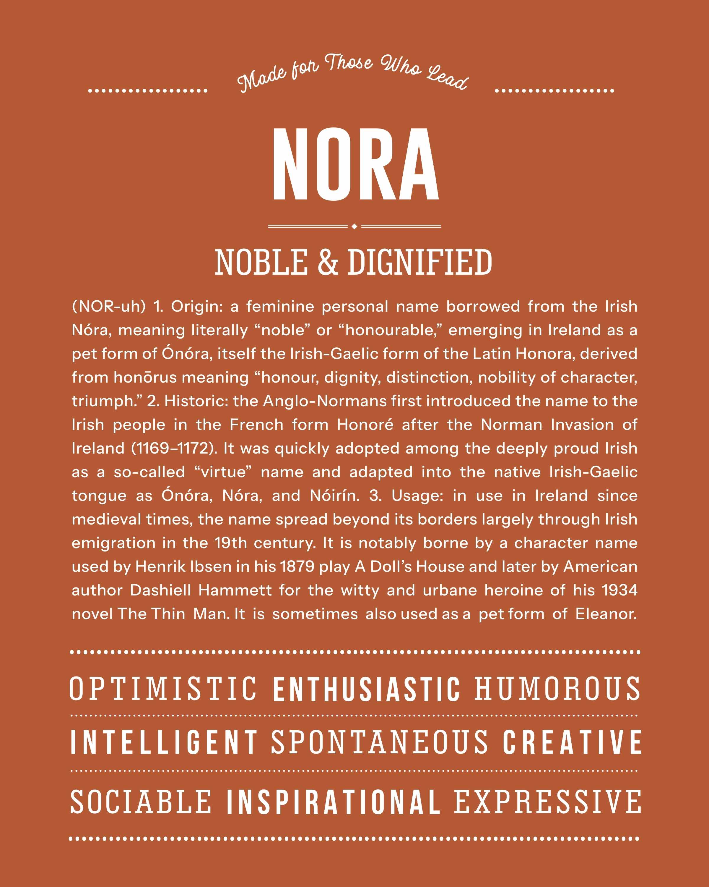Nora | Personalised Name Meaning Print – Custom Name Art Gift
