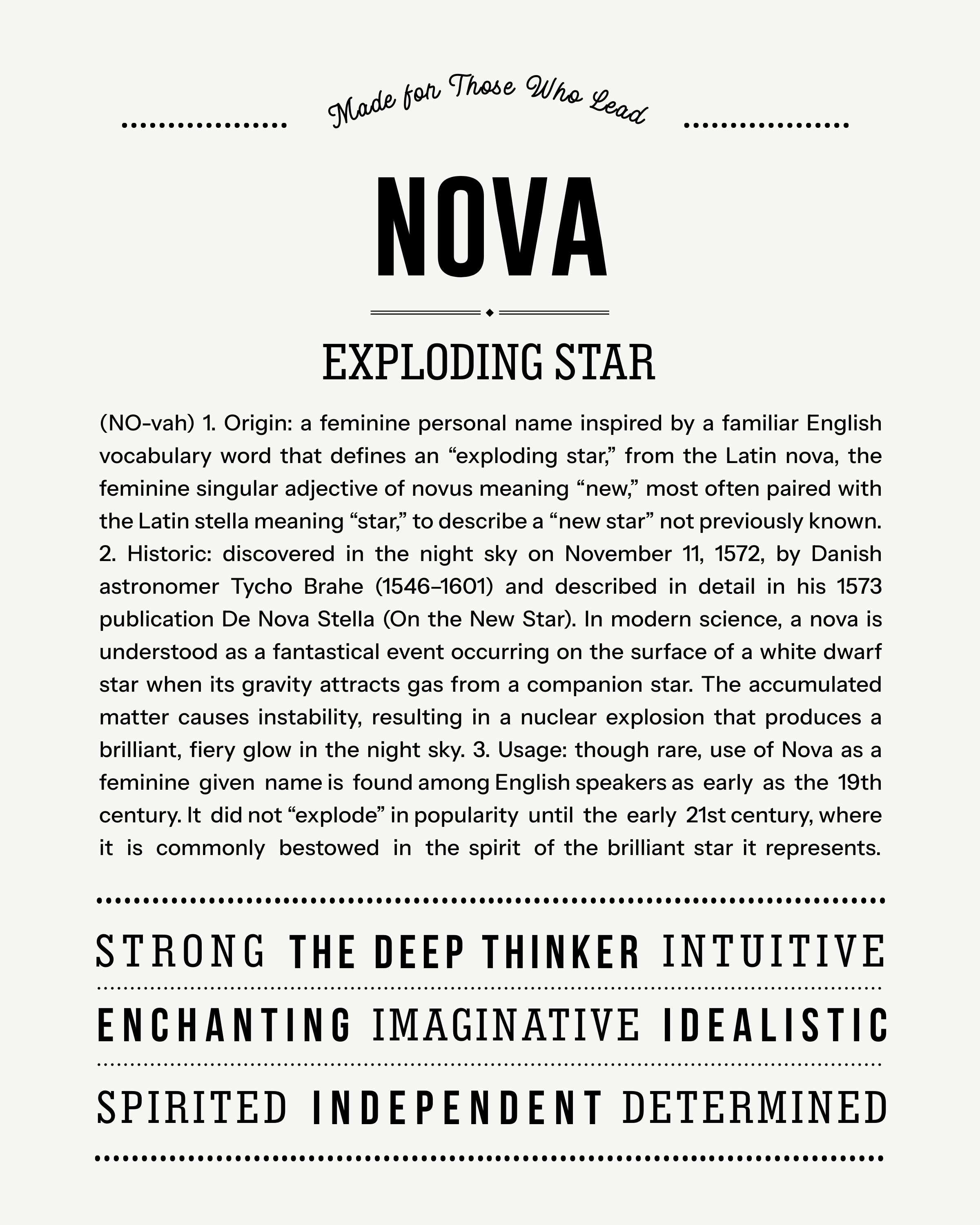 Nova | Personalised Name Meaning Print – Custom Name Art Gift