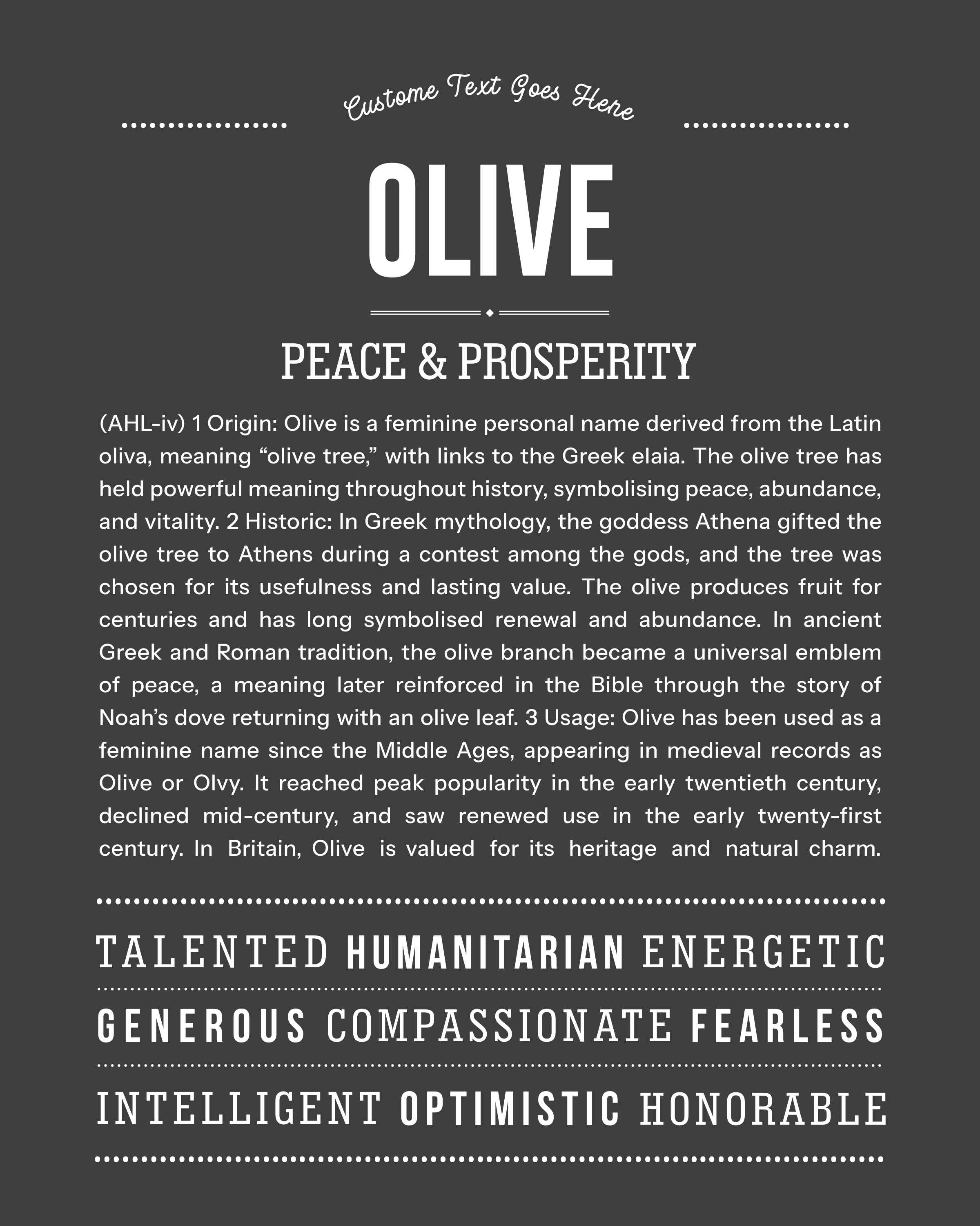 Olive | Personalised Name Meaning Print – Custom Name Art Gift