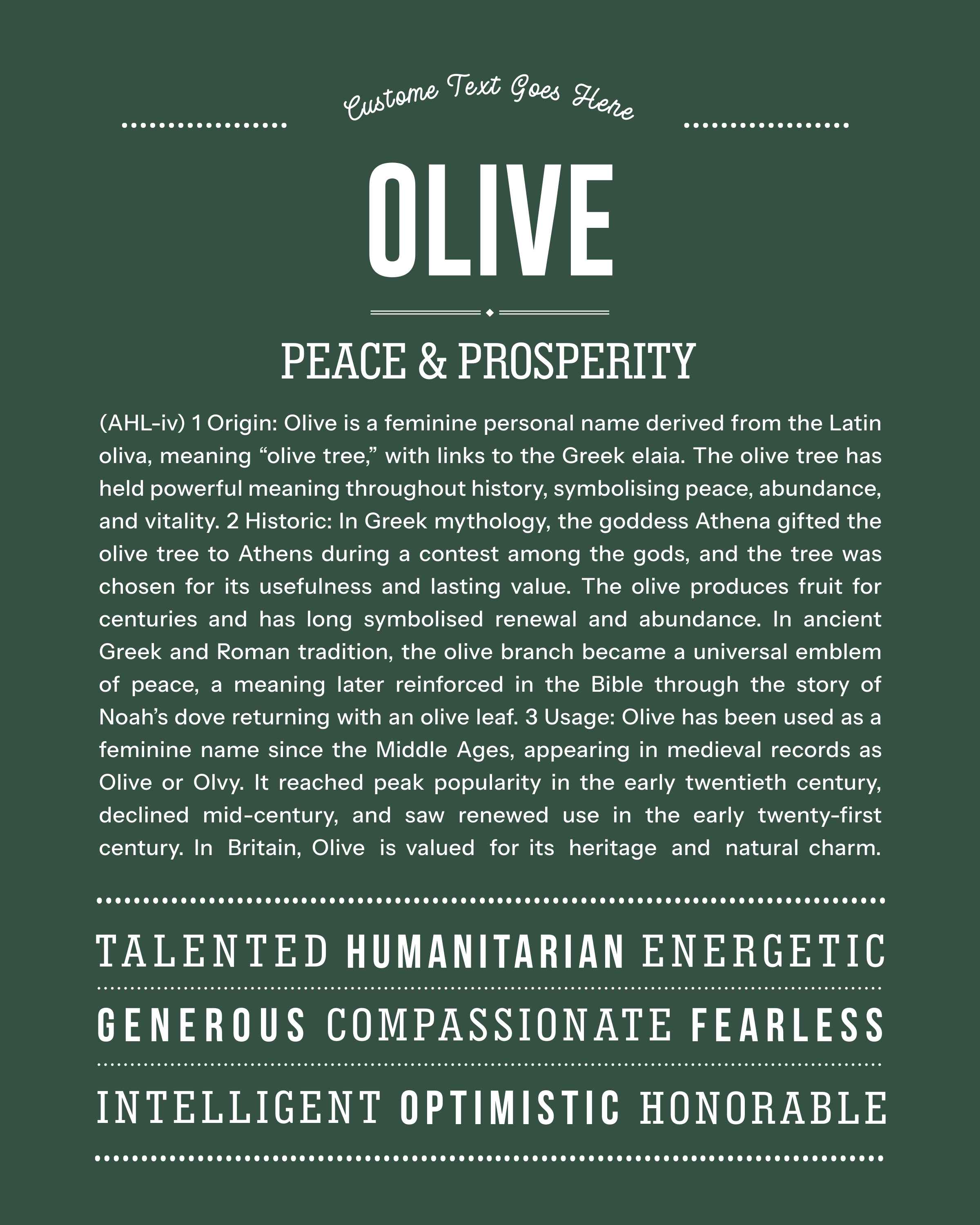 Olive | Personalised Name Meaning Print – Custom Name Art Gift