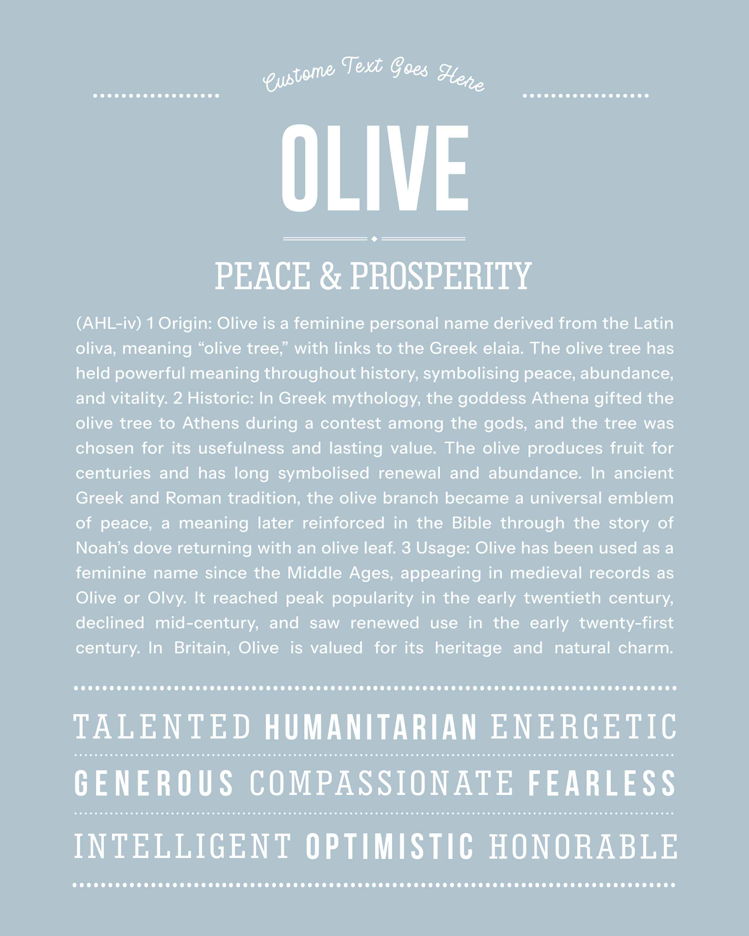 Olive | Personalised Name Meaning Print – Custom Name Art Gift
