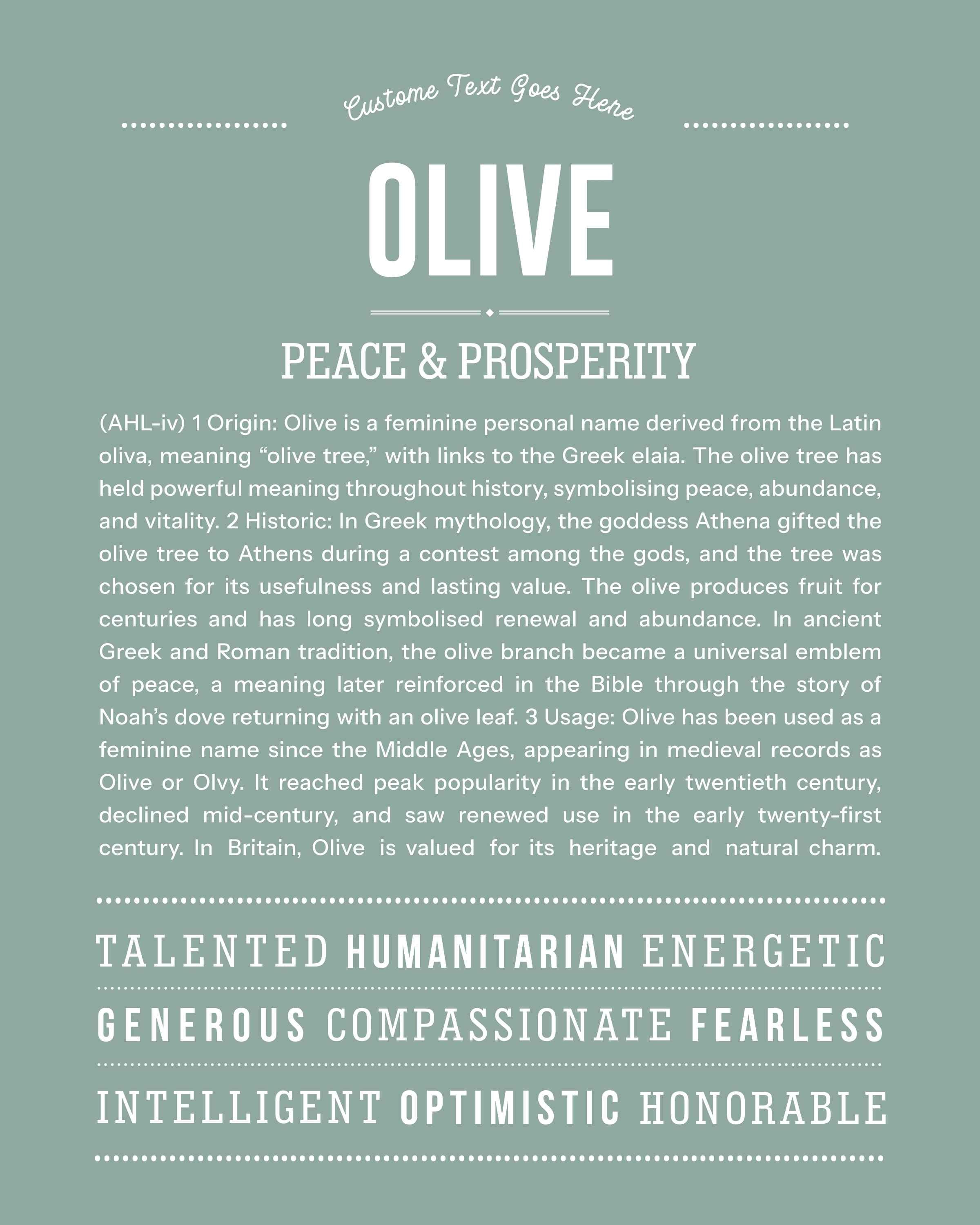 Olive | Personalised Name Meaning Print – Custom Name Art Gift