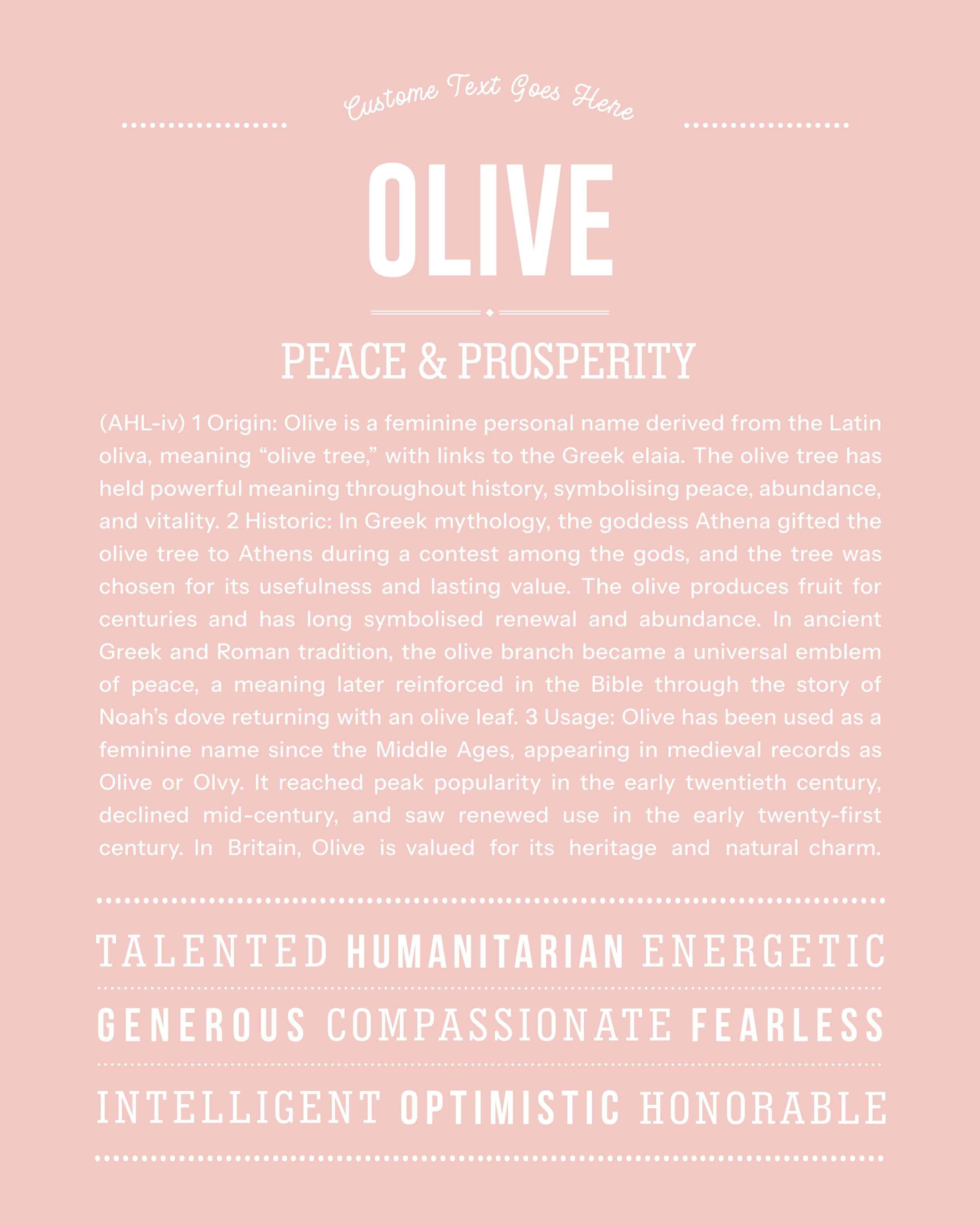 Olive | Personalised Name Meaning Print – Custom Name Art Gift