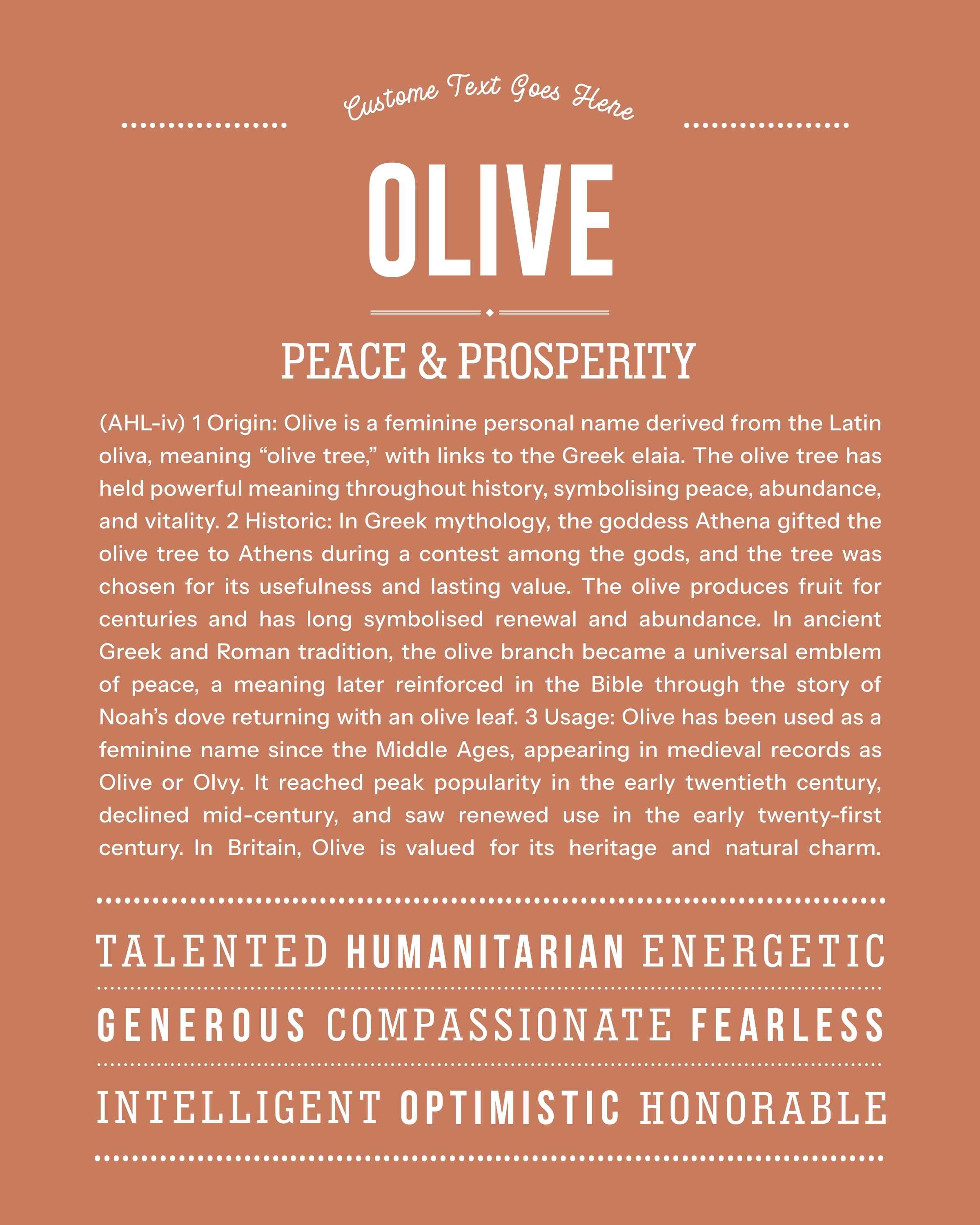 Olive | Personalised Name Meaning Print – Custom Name Art Gift