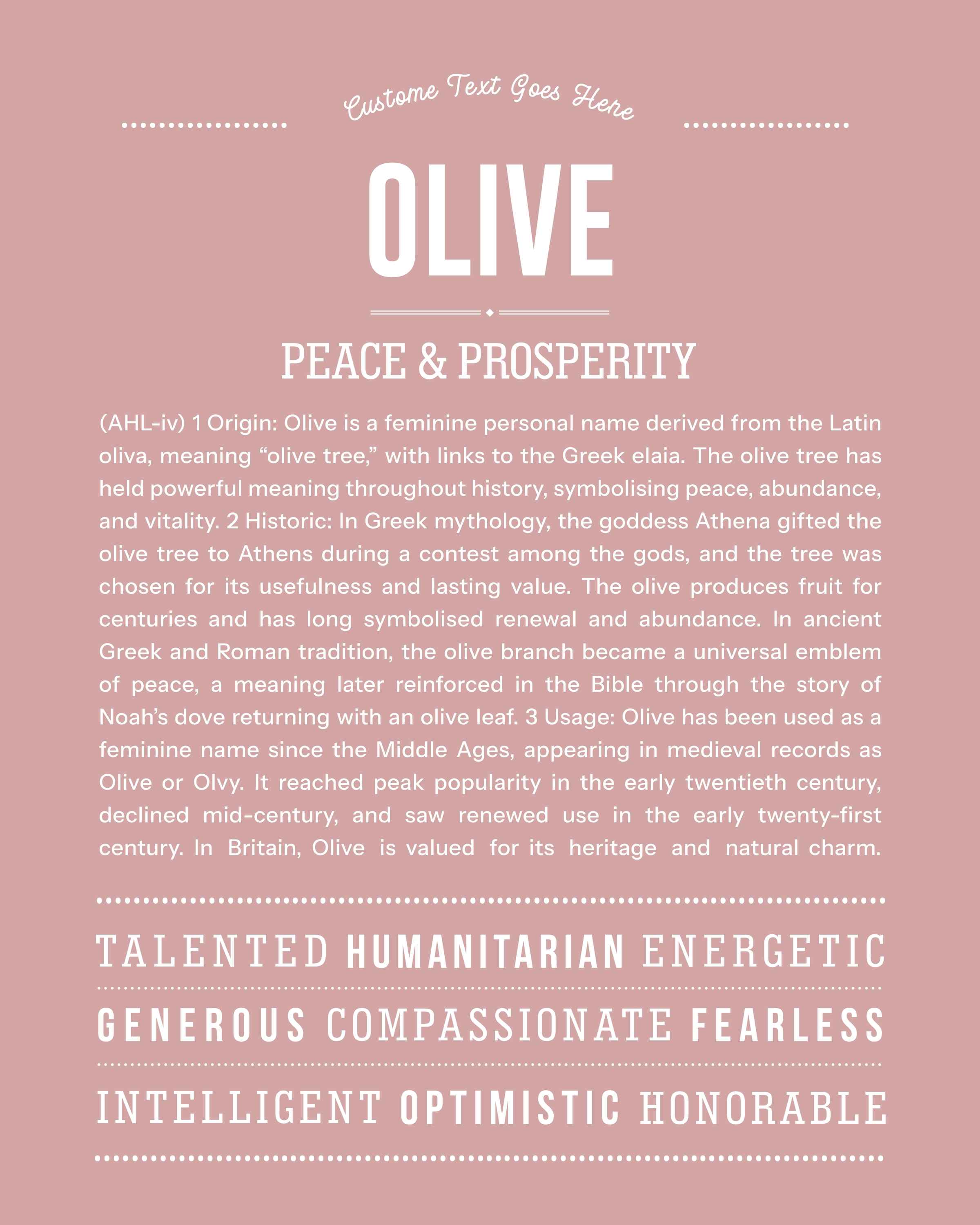 Olive | Personalised Name Meaning Print – Custom Name Art Gift
