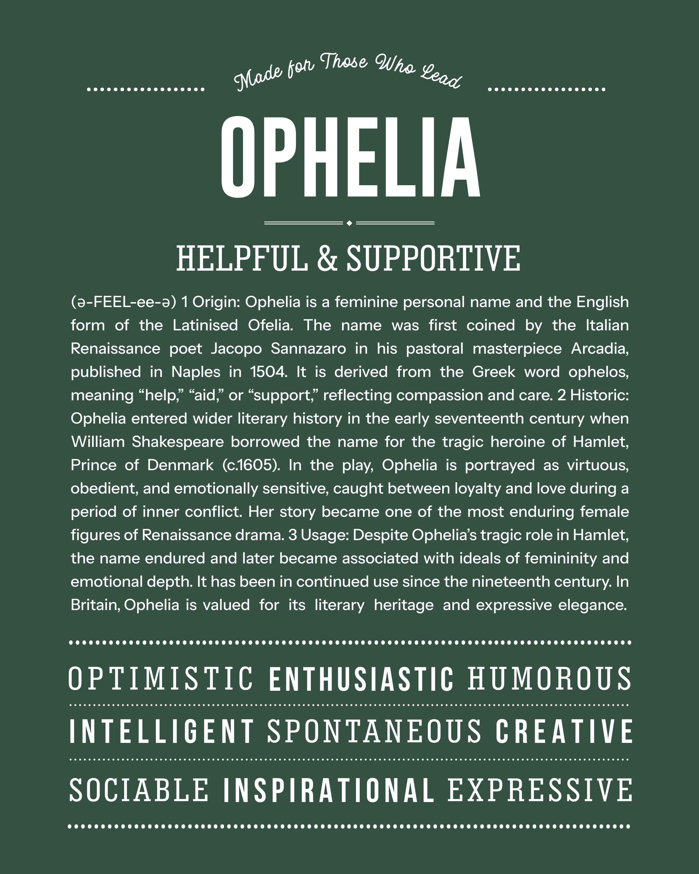 Ophelia | Personalised Name Meaning Print – Custom Name Art Gift