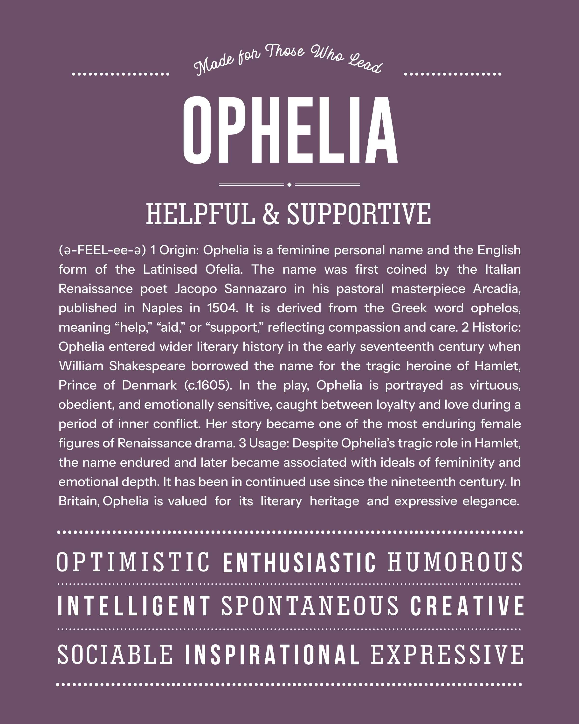 Ophelia | Personalised Name Meaning Print – Custom Name Art Gift