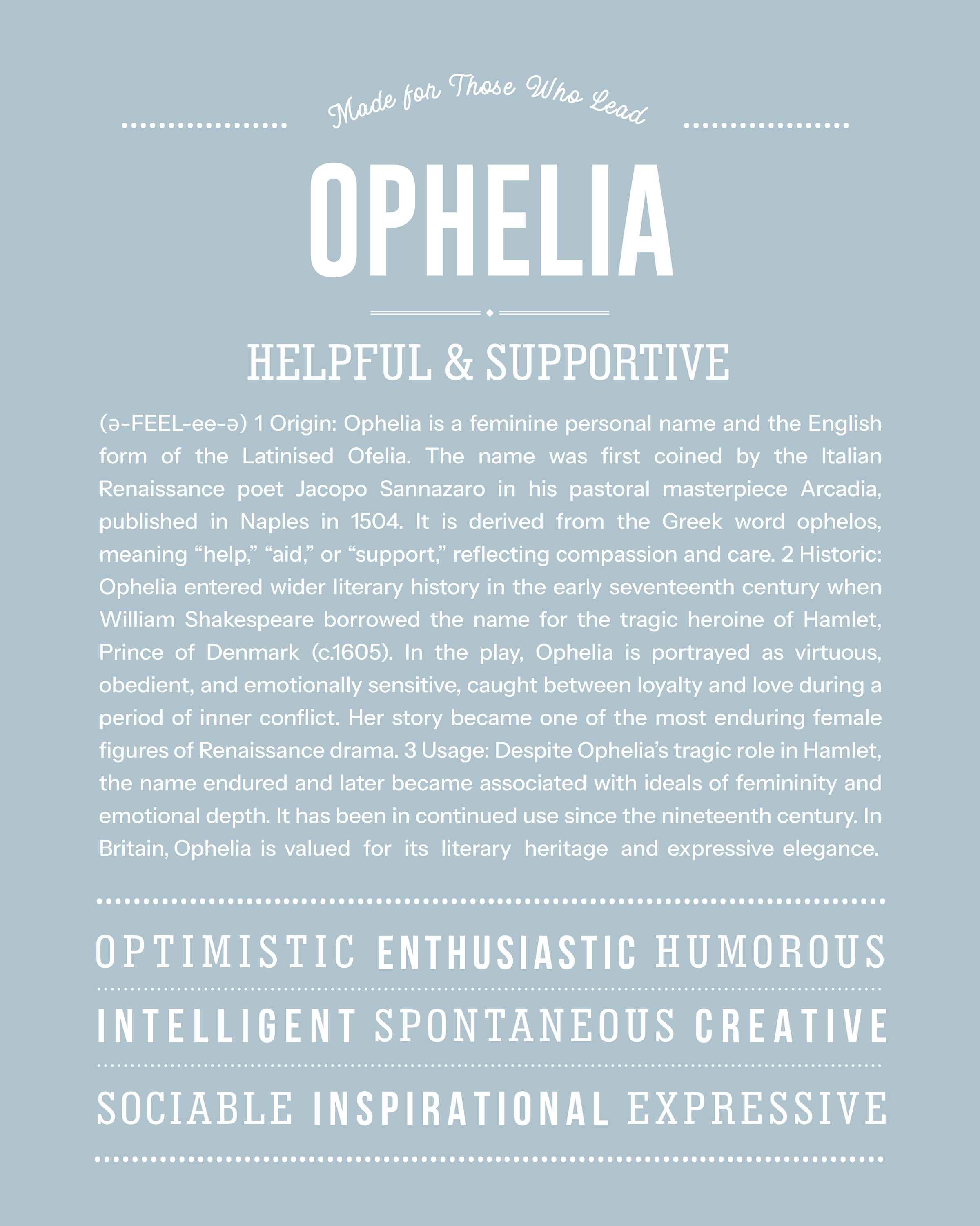Ophelia | Personalised Name Meaning Print – Custom Name Art Gift