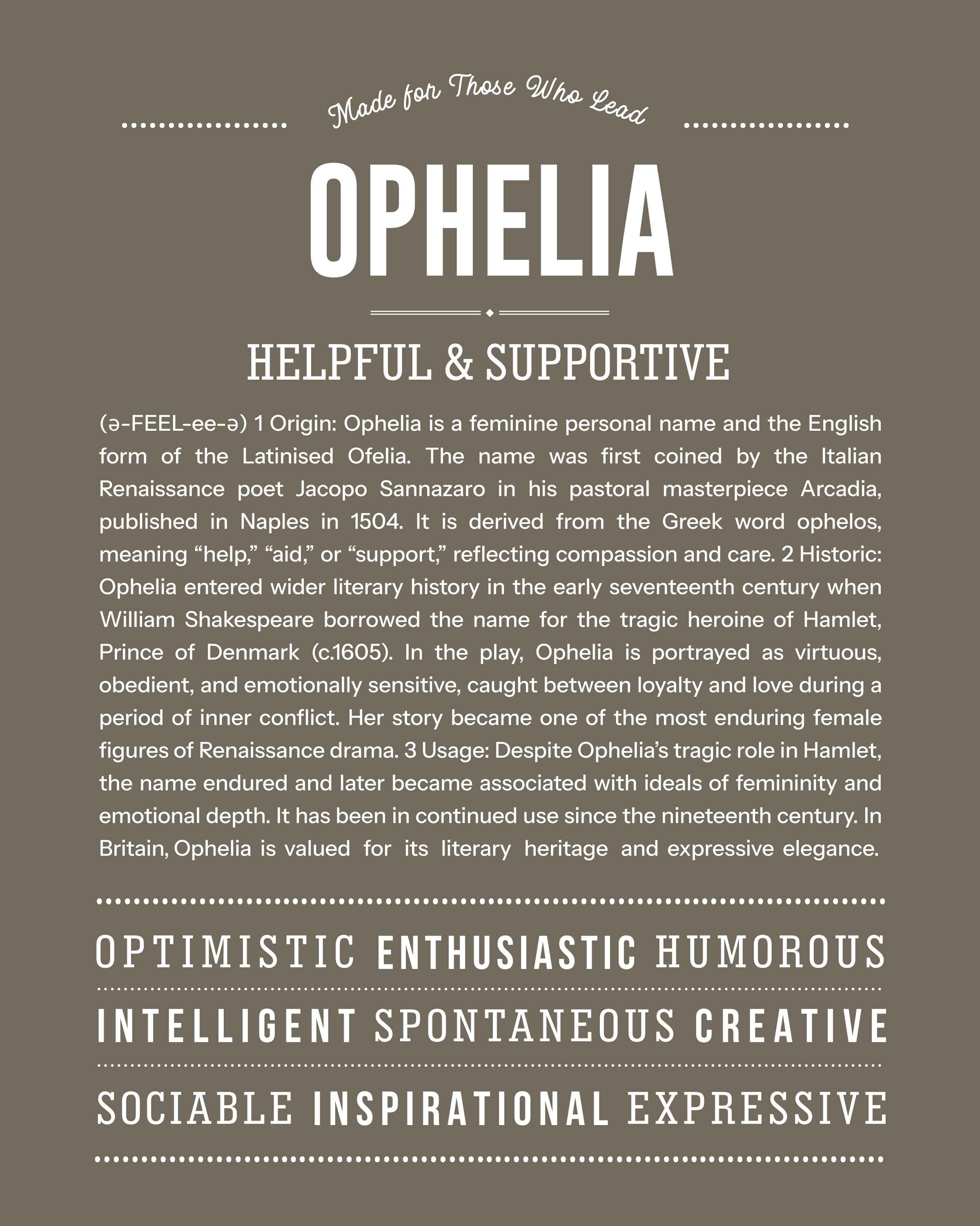 Ophelia | Personalised Name Meaning Print – Custom Name Art Gift
