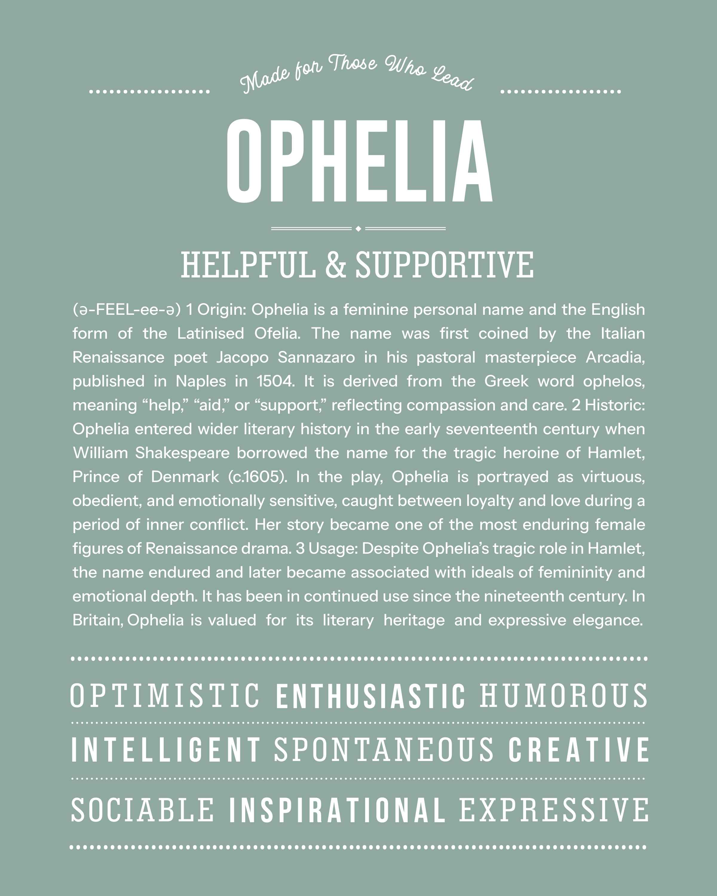 Ophelia | Personalised Name Meaning Print – Custom Name Art Gift
