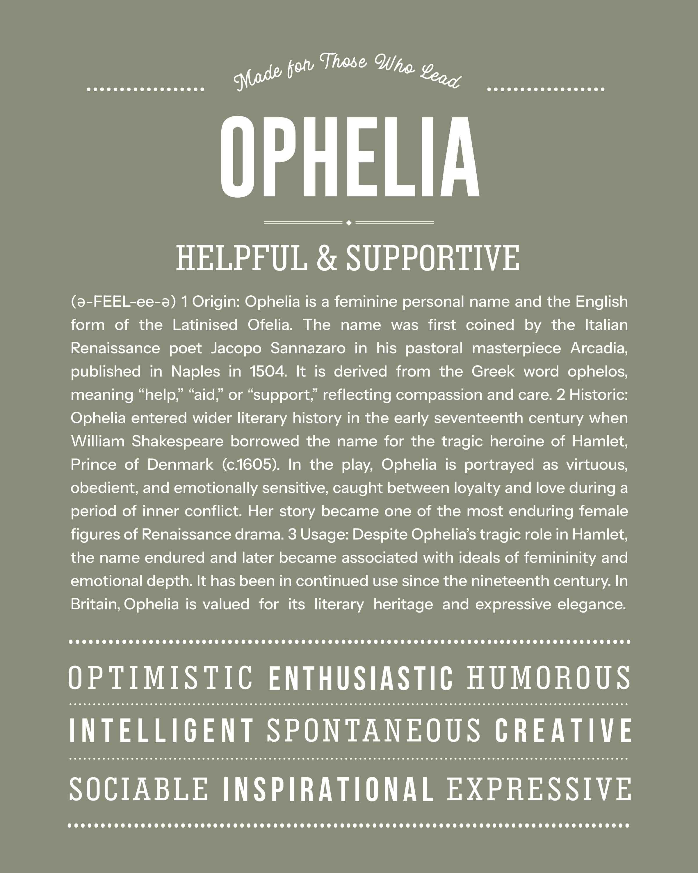 Ophelia | Personalised Name Meaning Print – Custom Name Art Gift