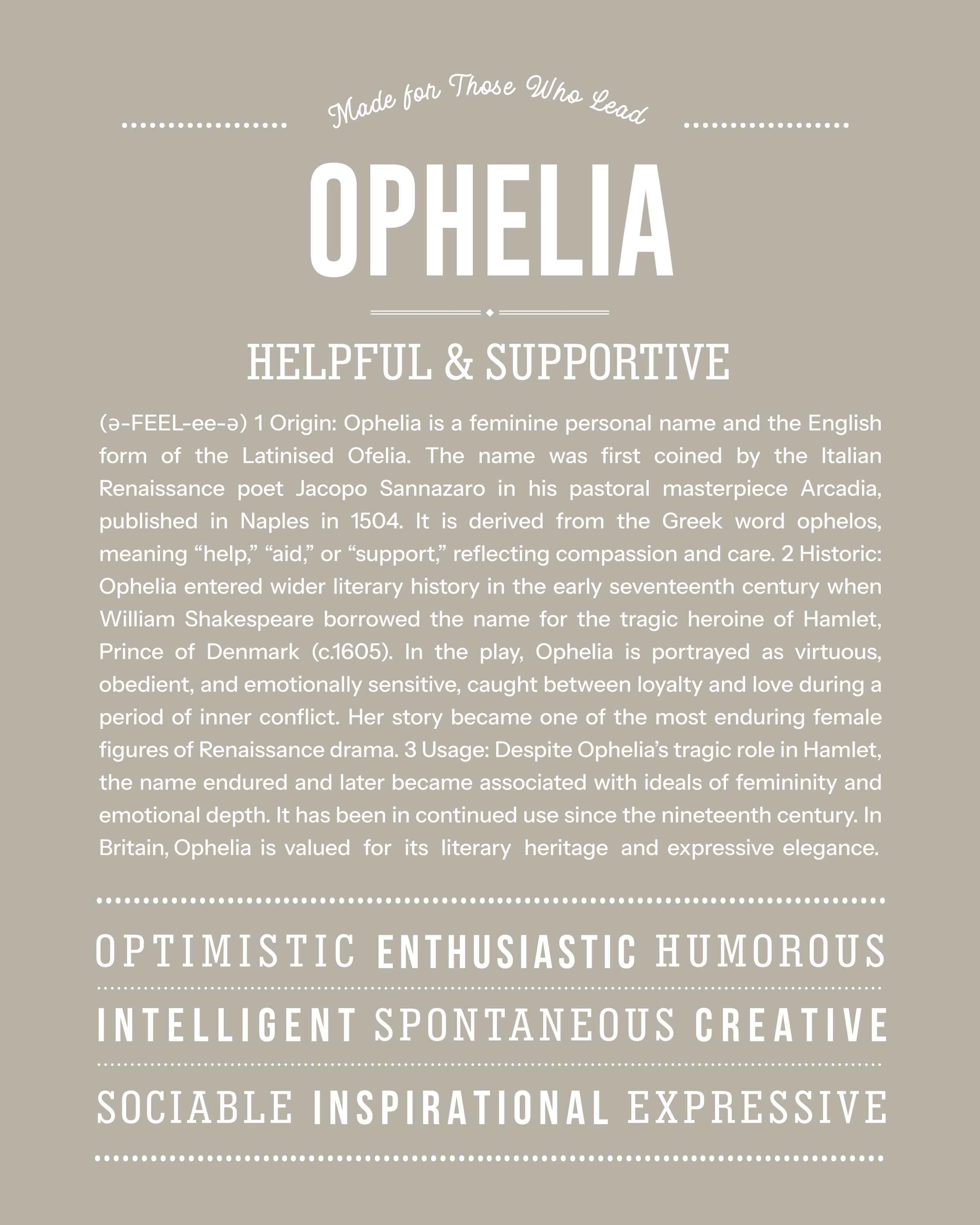Ophelia | Personalised Name Meaning Print – Custom Name Art Gift