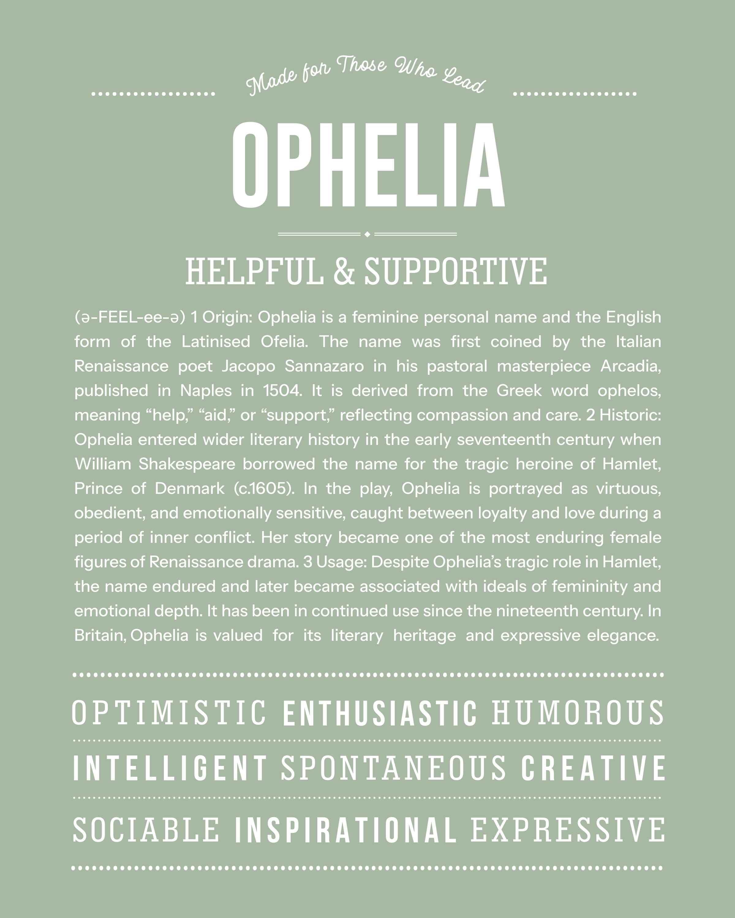 Ophelia | Personalised Name Meaning Print – Custom Name Art Gift