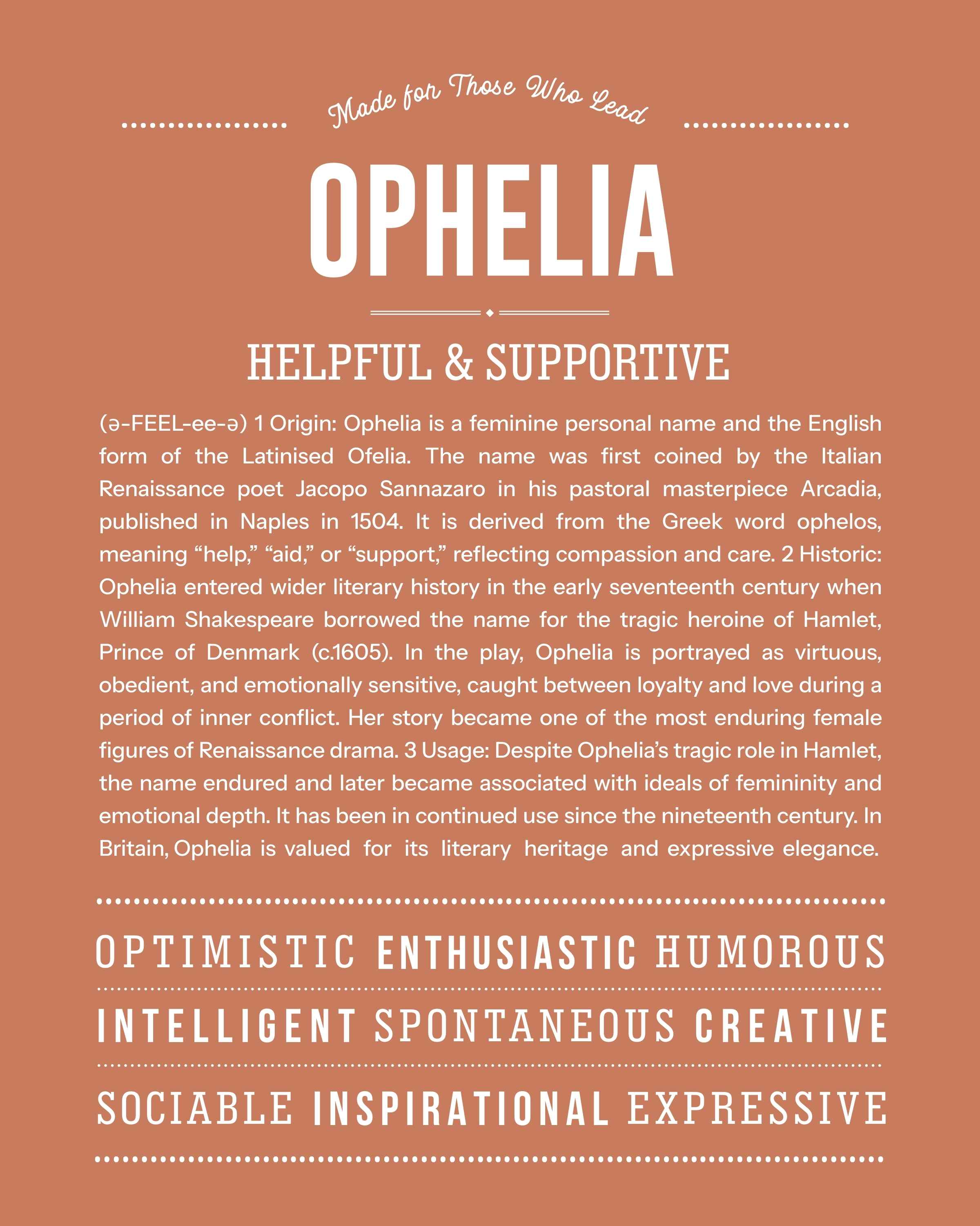 Ophelia | Personalised Name Meaning Print – Custom Name Art Gift