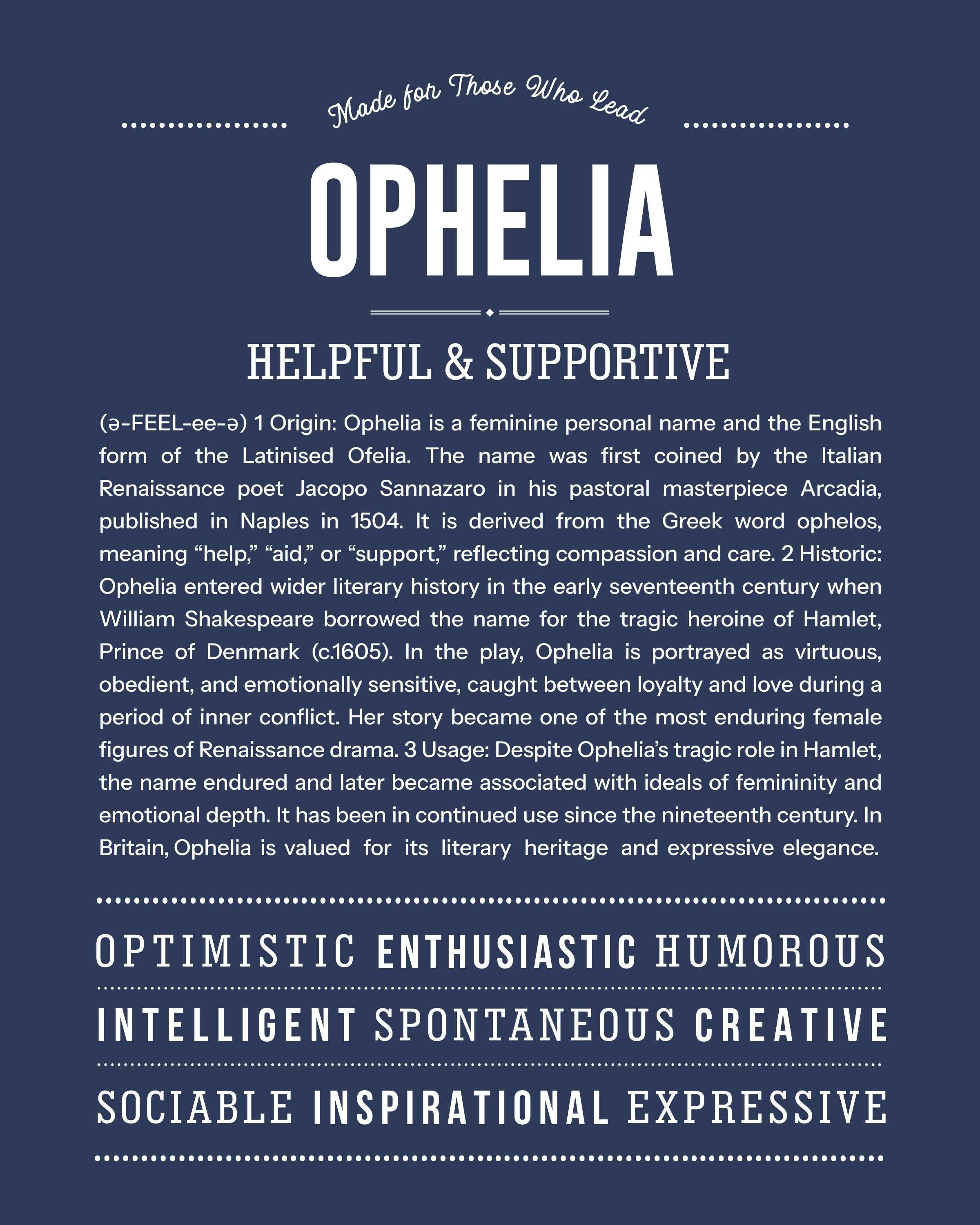 Ophelia | Personalised Name Meaning Print – Custom Name Art Gift