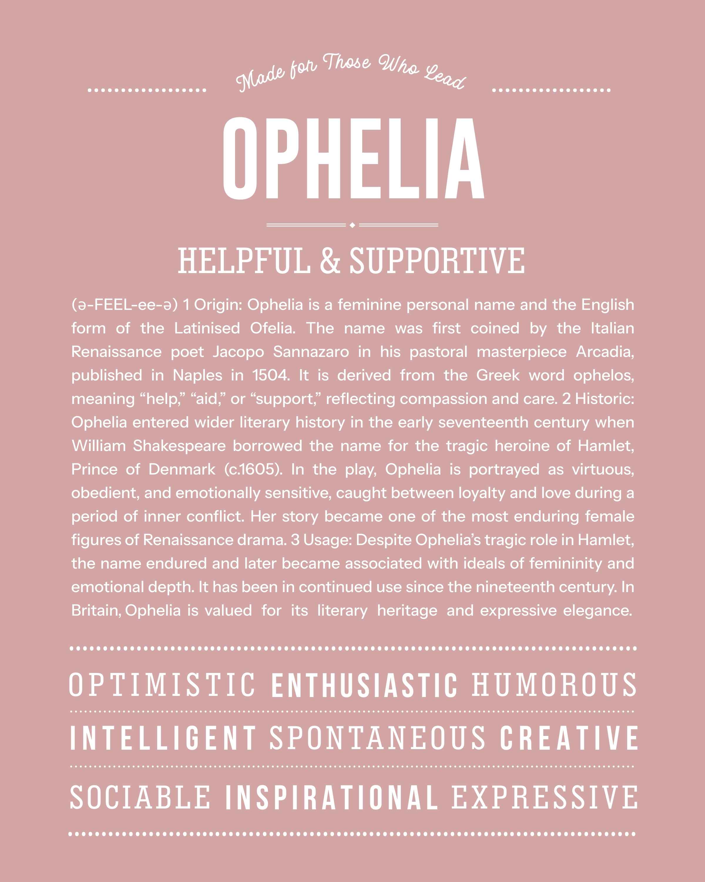Ophelia | Personalised Name Meaning Print – Custom Name Art Gift