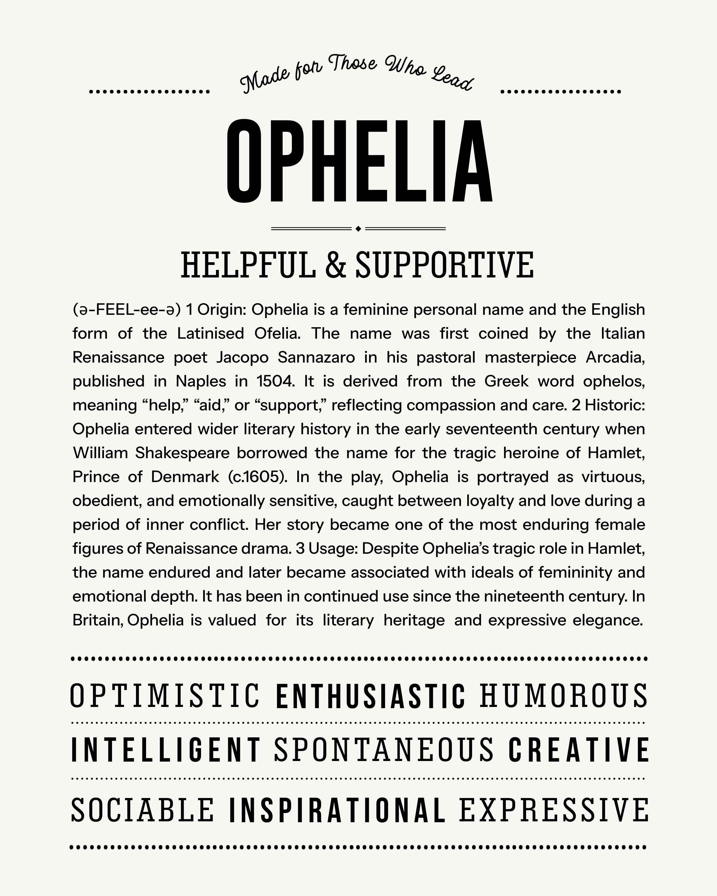 Ophelia | Personalised Name Meaning Print – Custom Name Art Gift