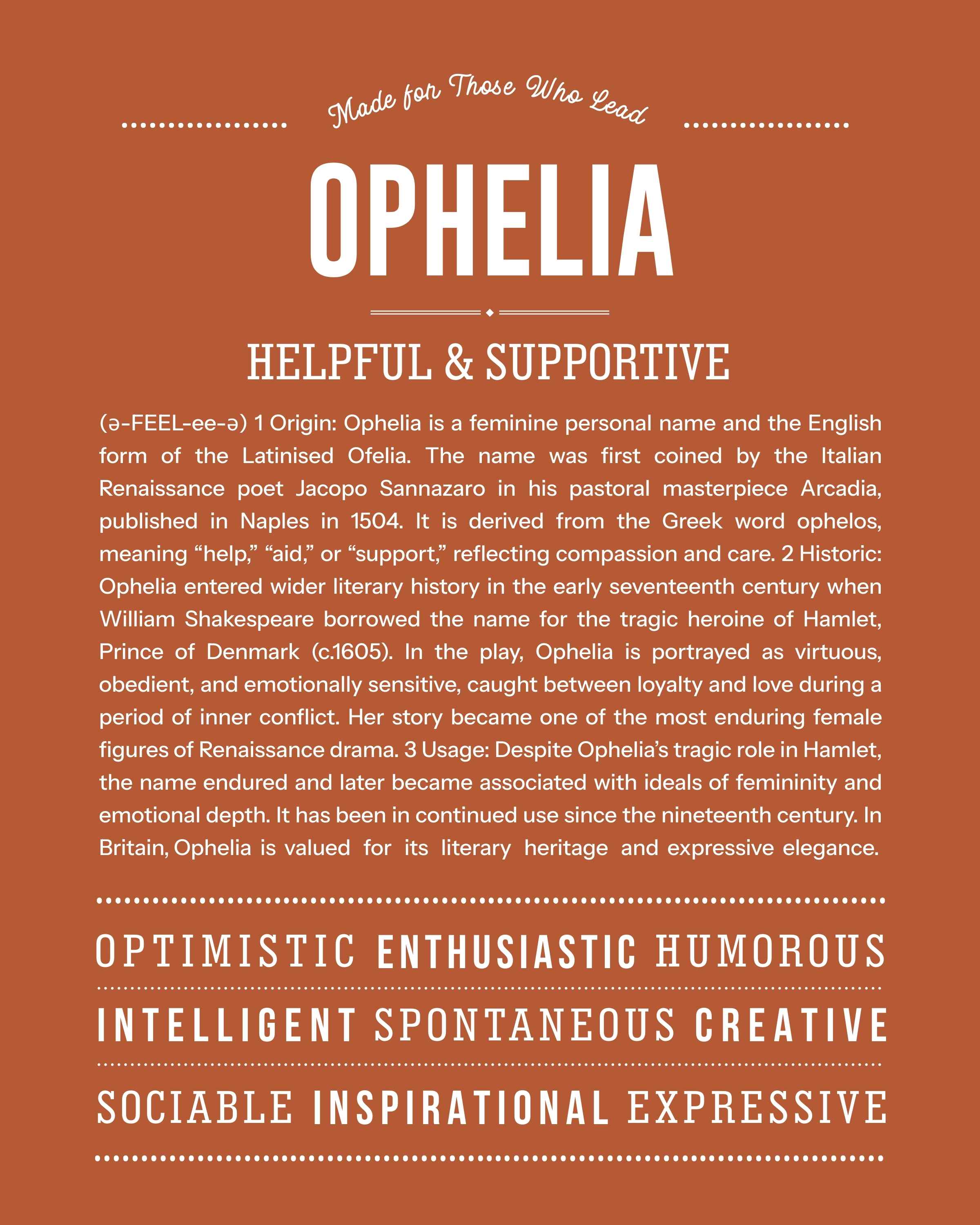 Ophelia | Personalised Name Meaning Print – Custom Name Art Gift