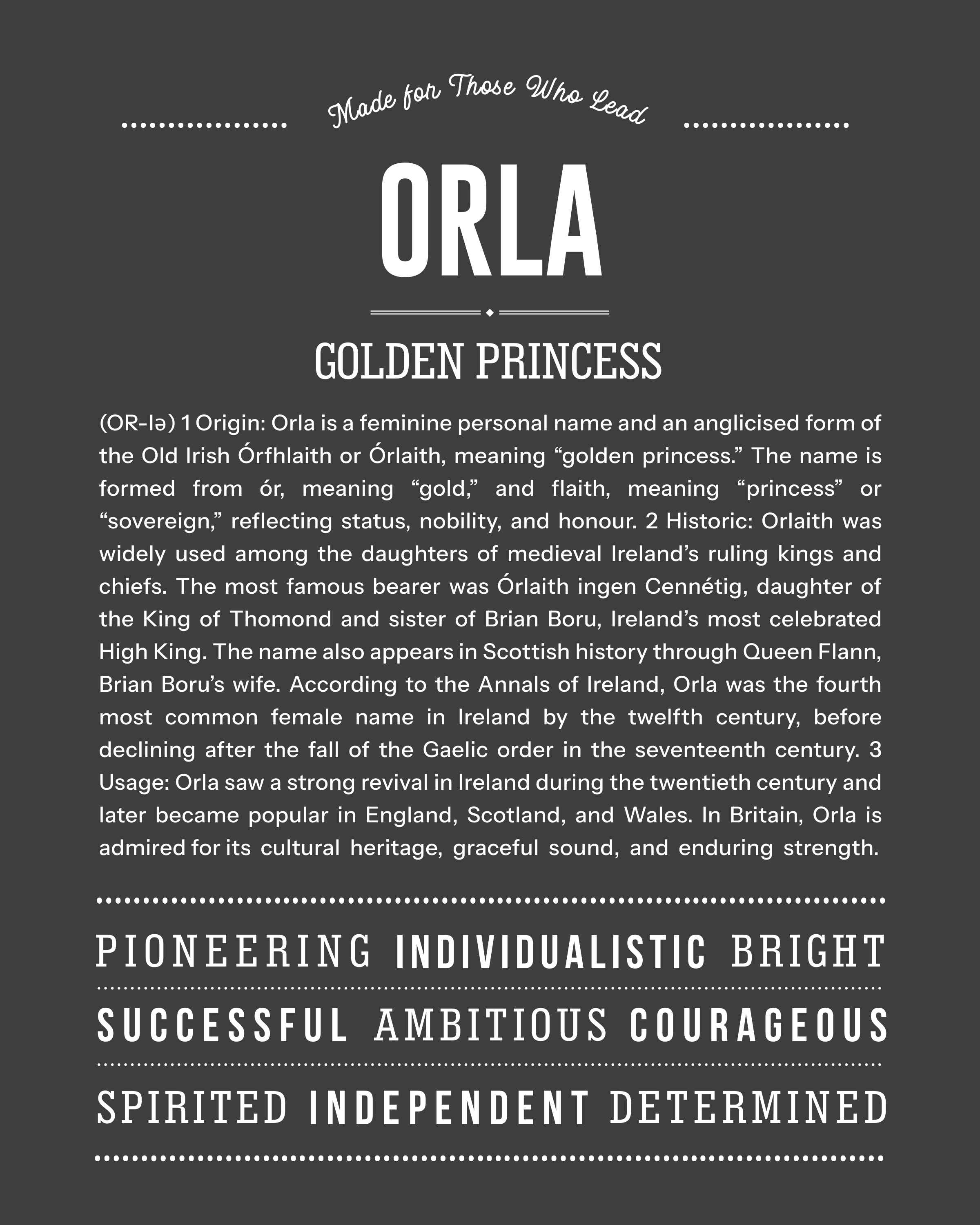 Orla | Personalised Name Meaning Print – Custom Name Art Gift