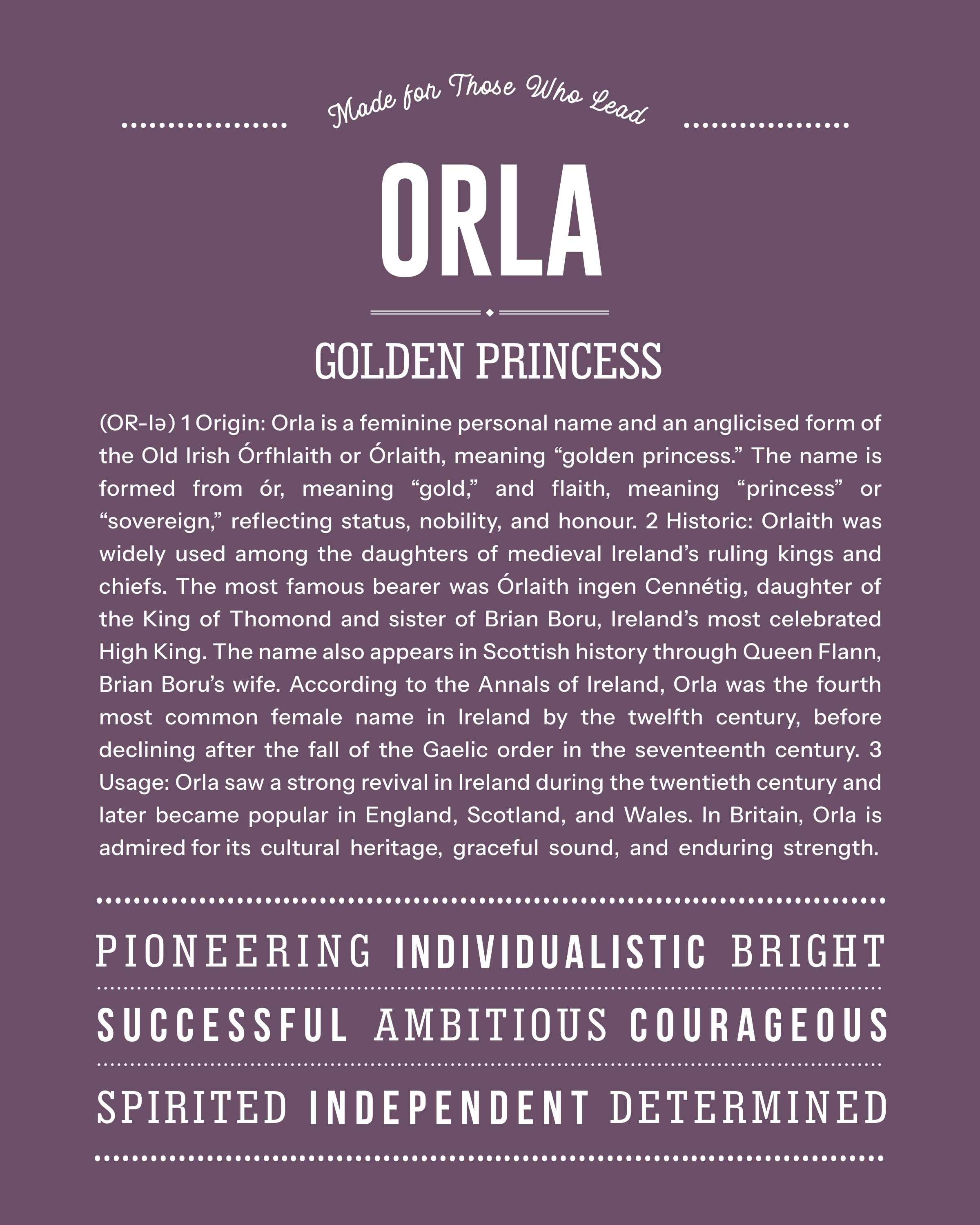 Orla | Personalised Name Meaning Print – Custom Name Art Gift