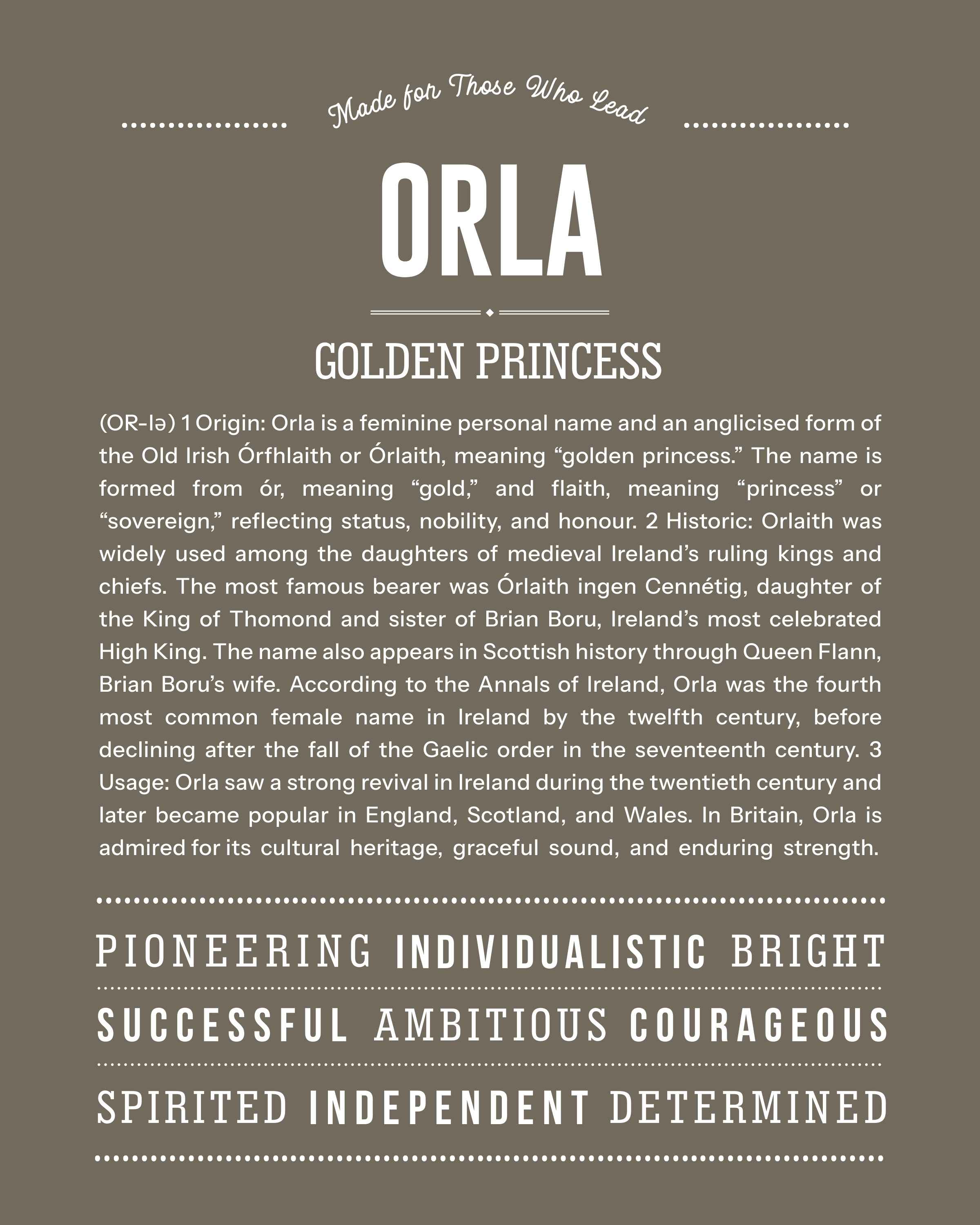 Orla | Personalised Name Meaning Print – Custom Name Art Gift