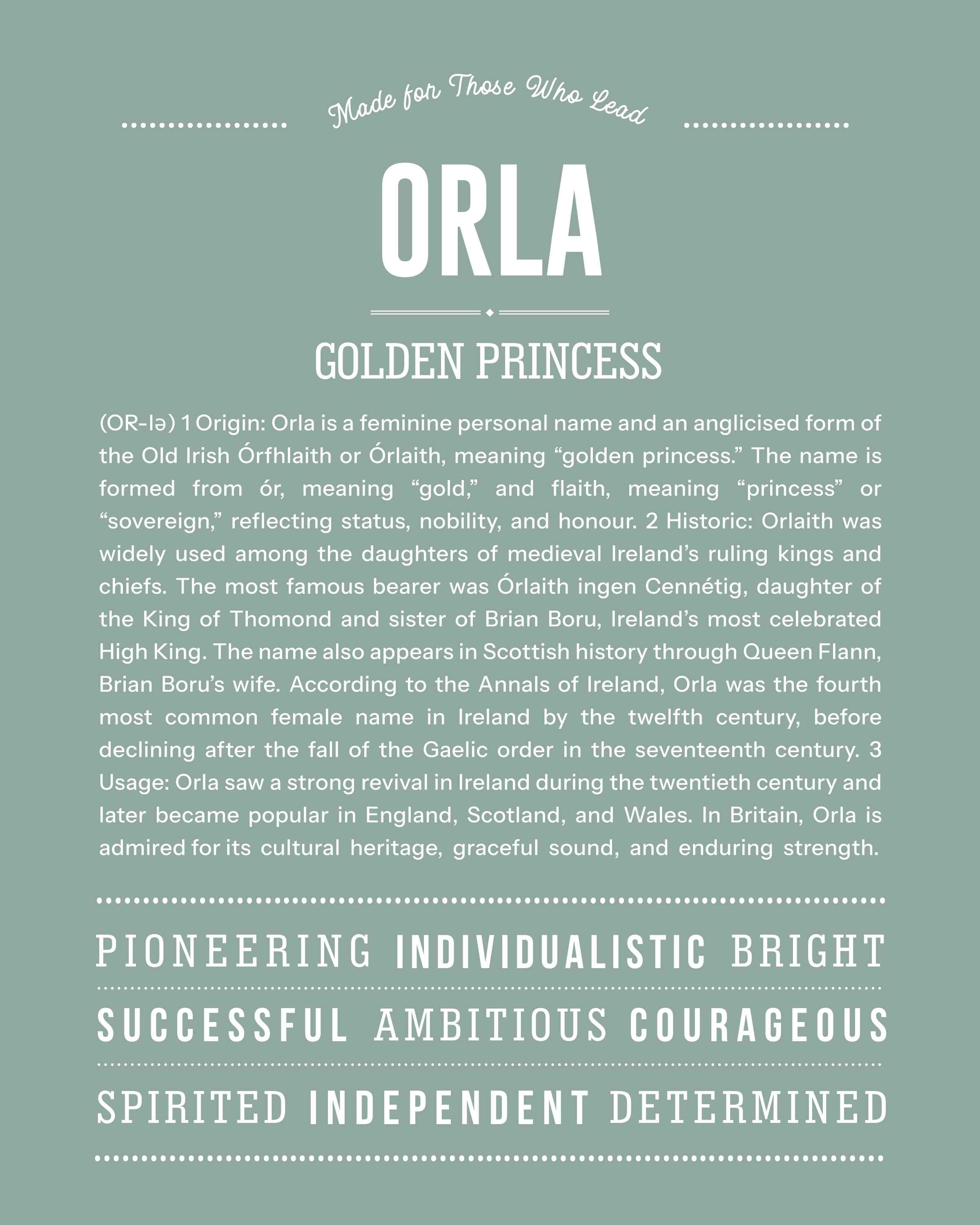 Orla | Personalised Name Meaning Print – Custom Name Art Gift