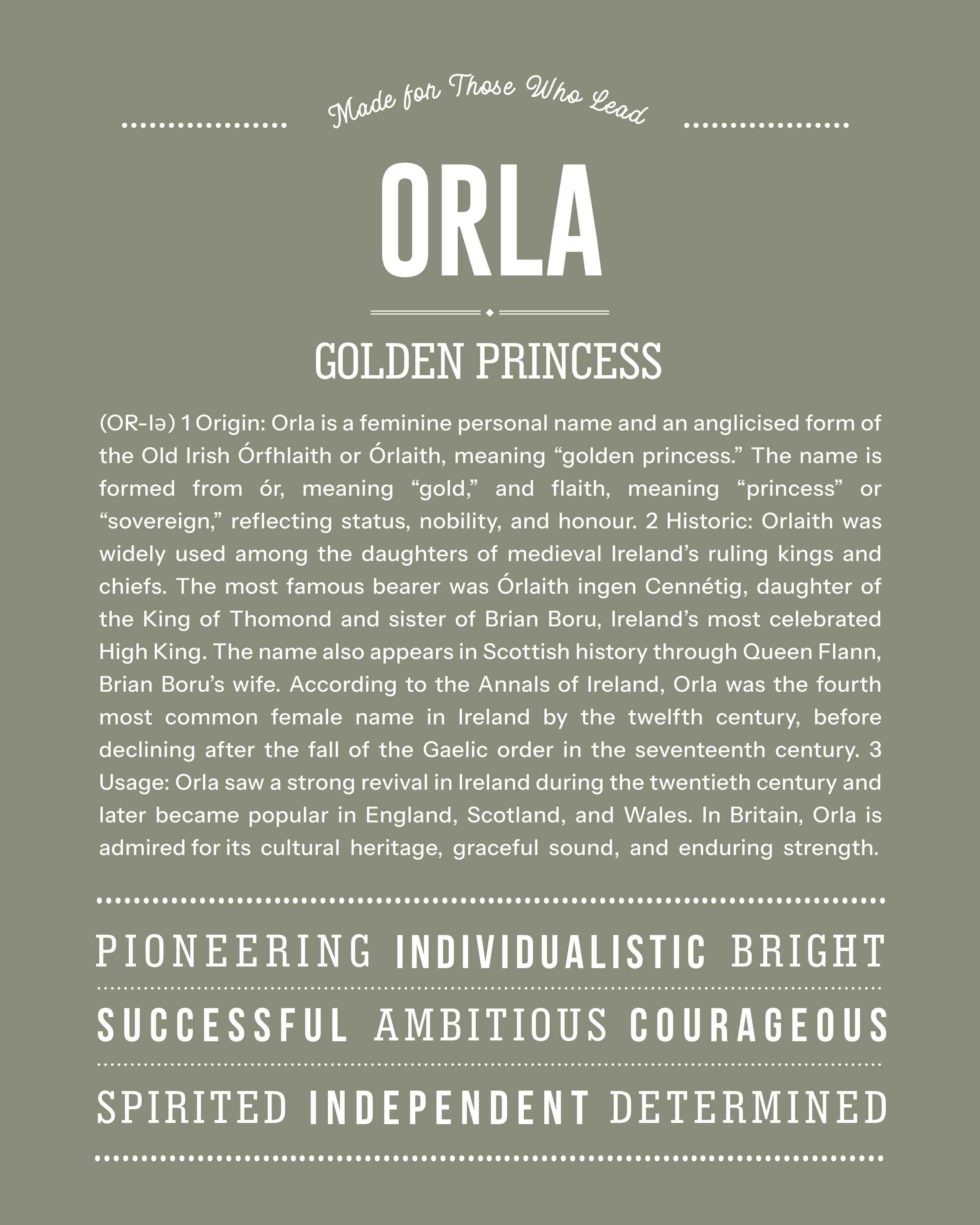 Orla | Personalised Name Meaning Print – Custom Name Art Gift