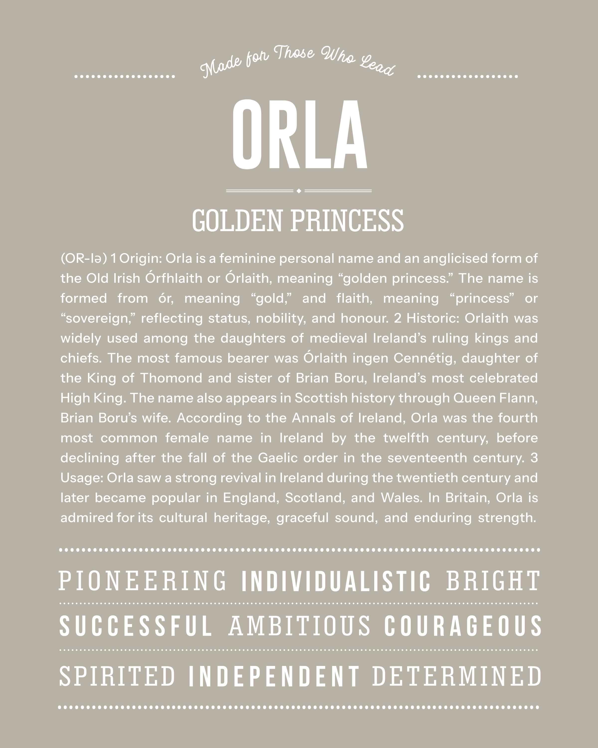 Orla | Personalised Name Meaning Print – Custom Name Art Gift