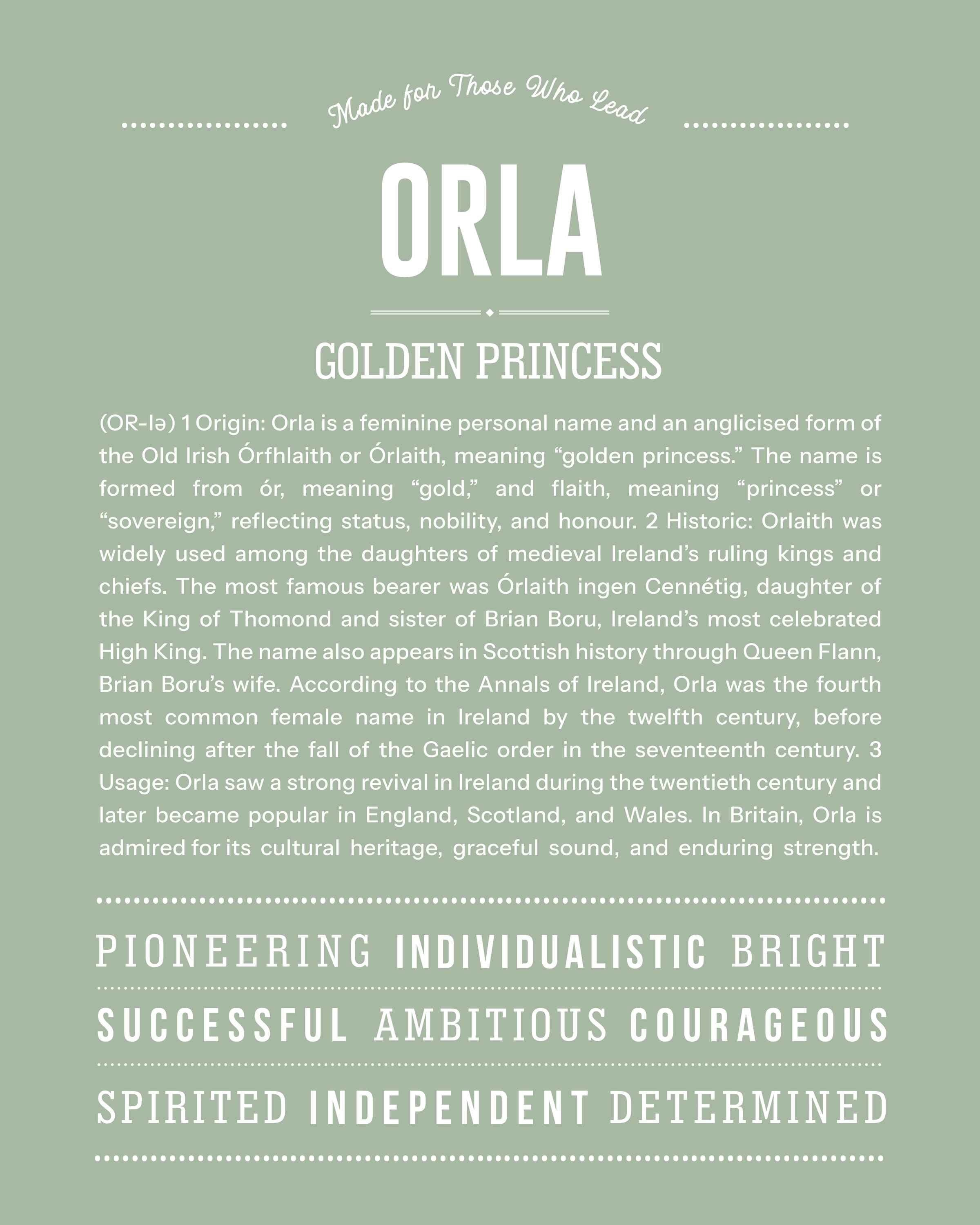 Orla | Personalised Name Meaning Print – Custom Name Art Gift