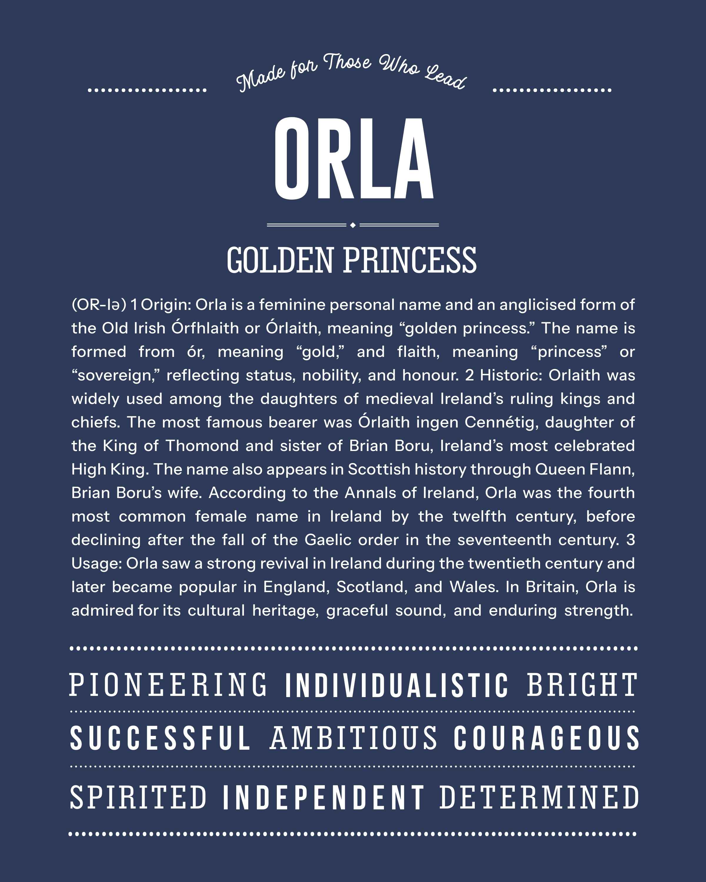 Orla | Personalised Name Meaning Print – Custom Name Art Gift